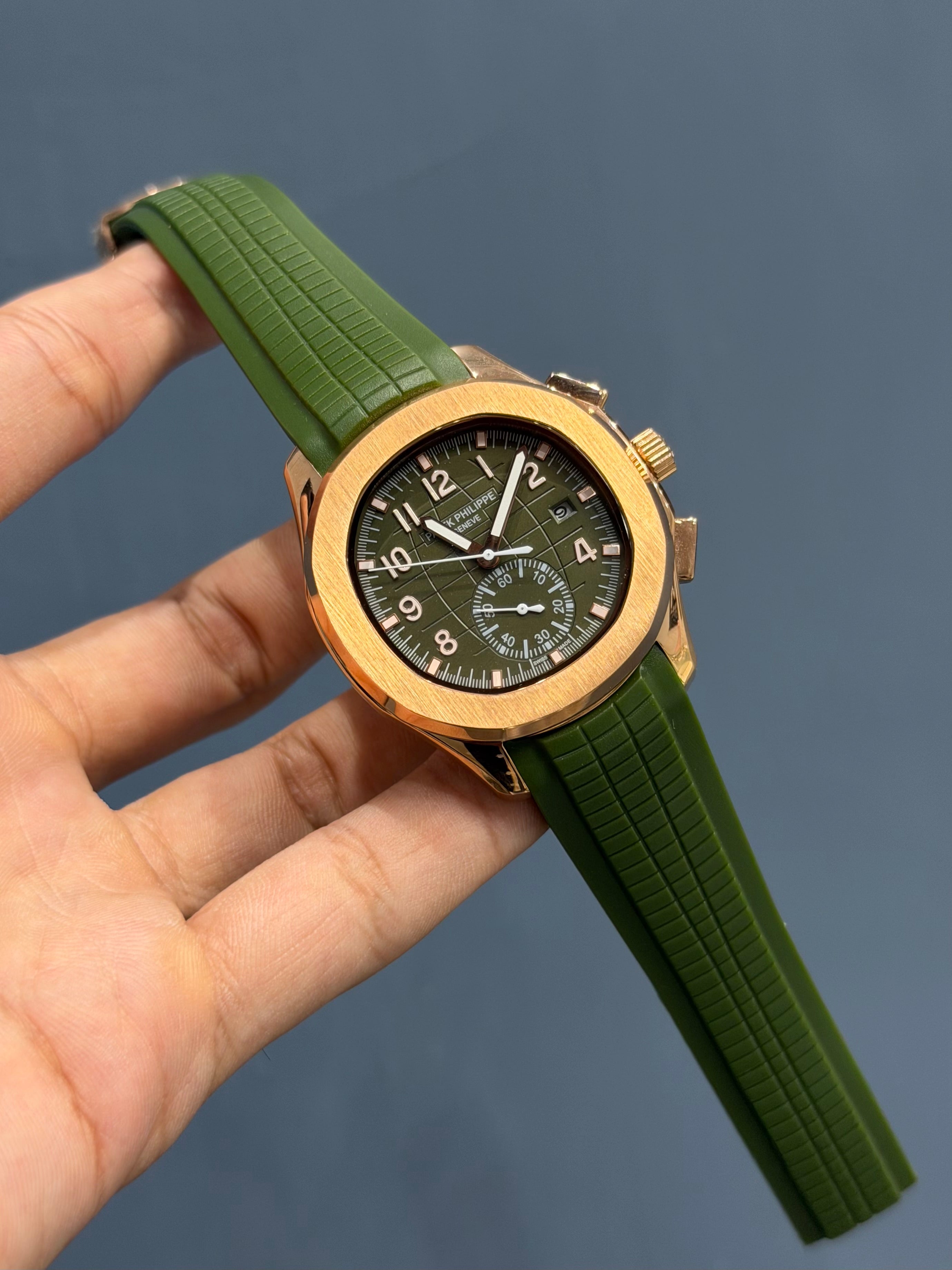 NEW COLLECTION ROSE CASE WITH GREEN DIAL AND STRAP AUTOMATIC WATCH