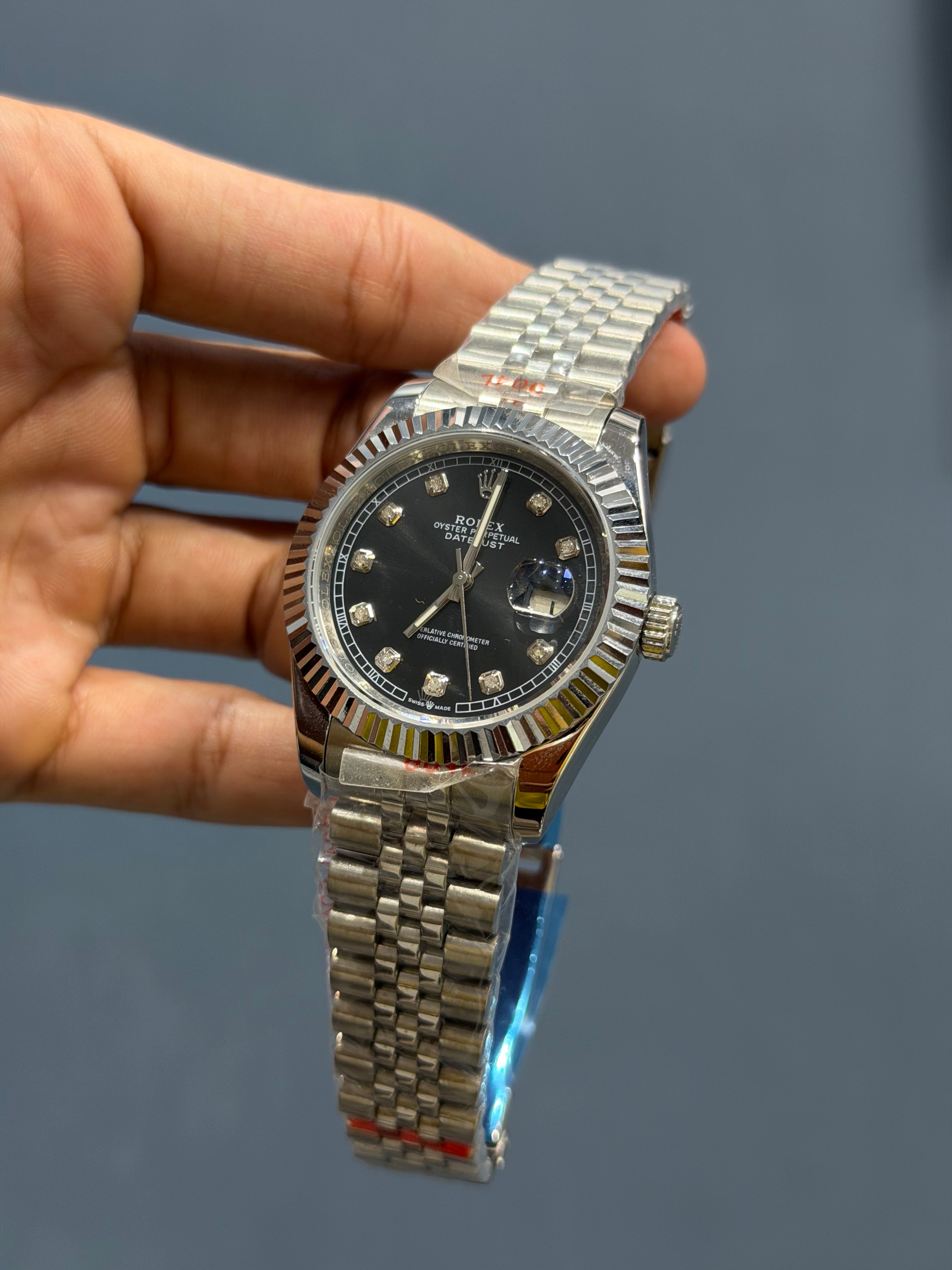 NEW COLLECTION 40 SILVER WITH GREEN DIAL STONE FIGURE & FLUTED BEZEL ZR FACTORY