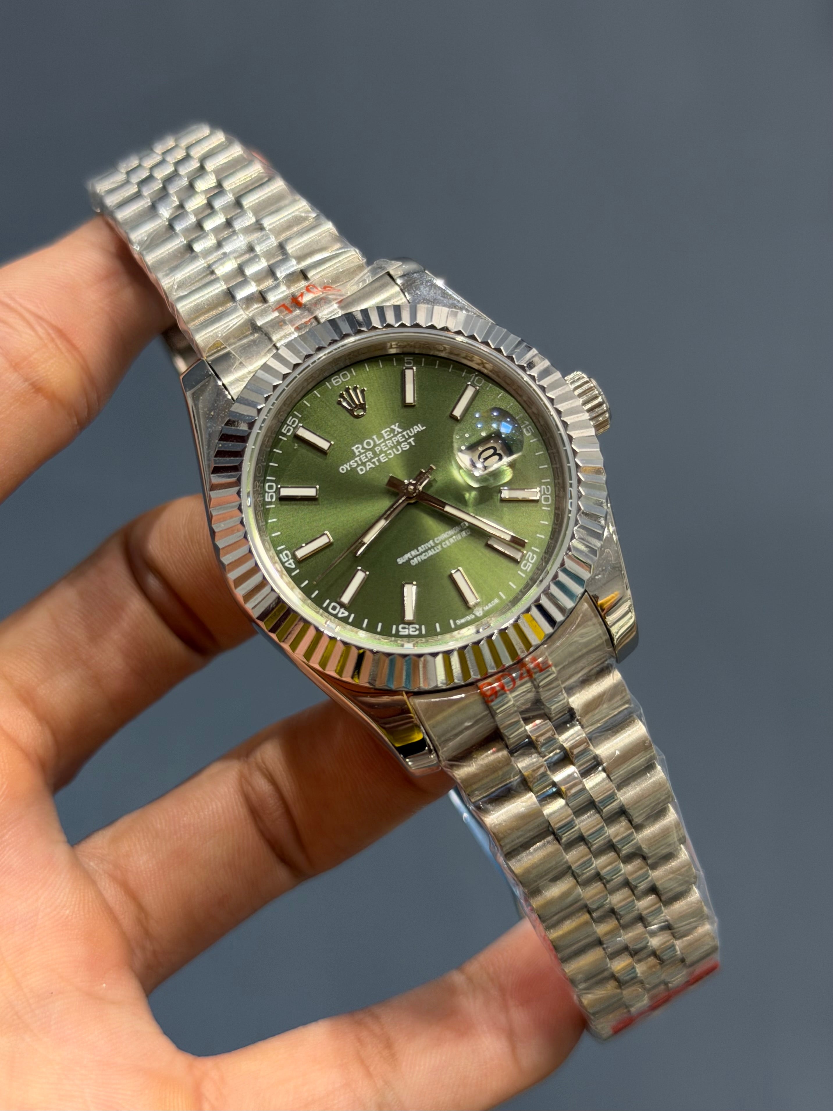 NEW COLLECTION 40 SILVER WITH GREEN DIAL INDEX FIGURE & FLUTED BEZEL ZR FACTORY