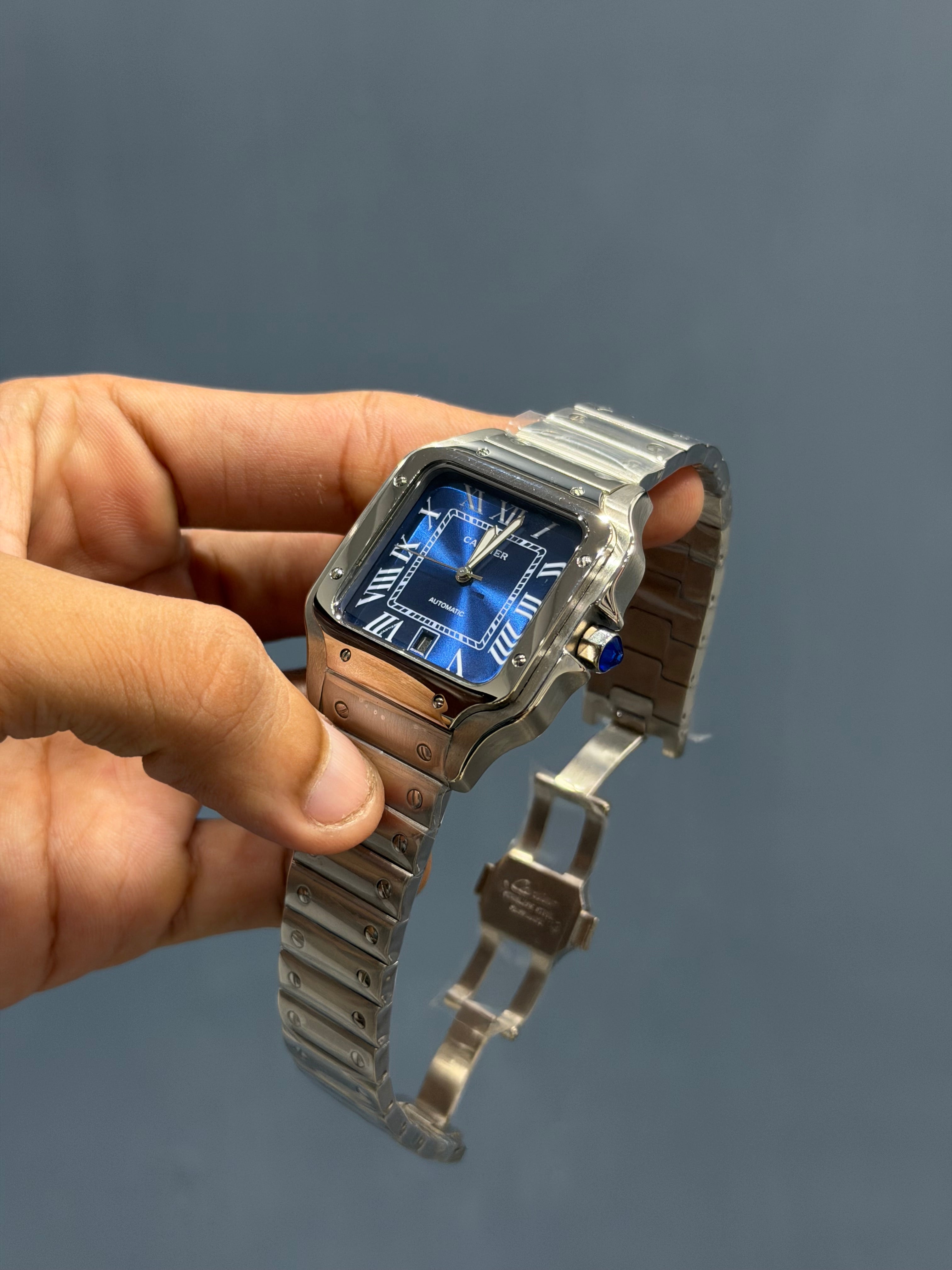 NEW COLLECTION SILVER CHAIN WITH ROYAL BLUE DIAL AUTOMATIC WATCH