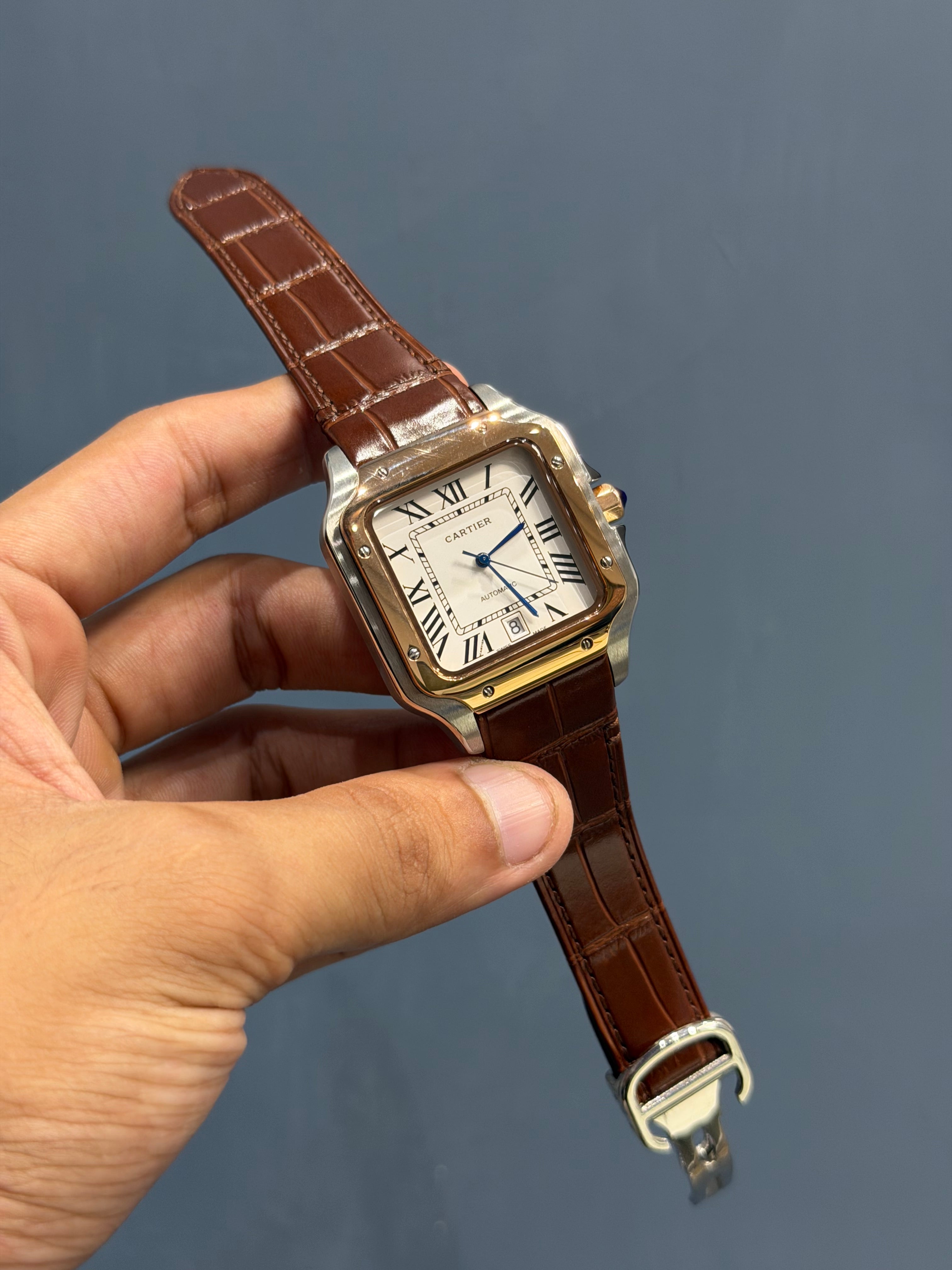 NEW COLLECTION ROSE TWOTONE CASE WITH WHITE DIAL & BROWN LEATHER STRAP