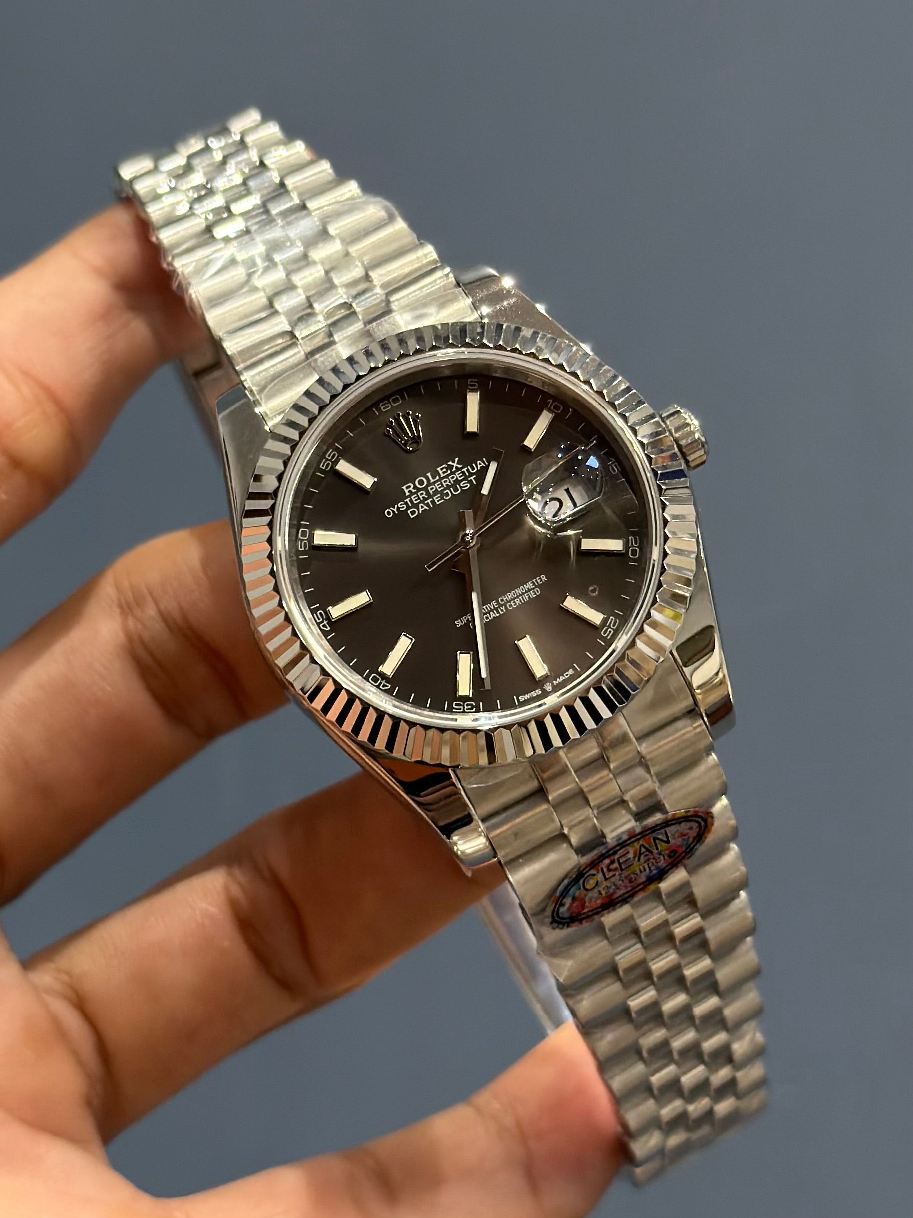 NEW COLLECTION 41 SILVER WITH GREY DIAL & FLUTED BEZEL AUTOMATIC WATCH OZ FACTORY