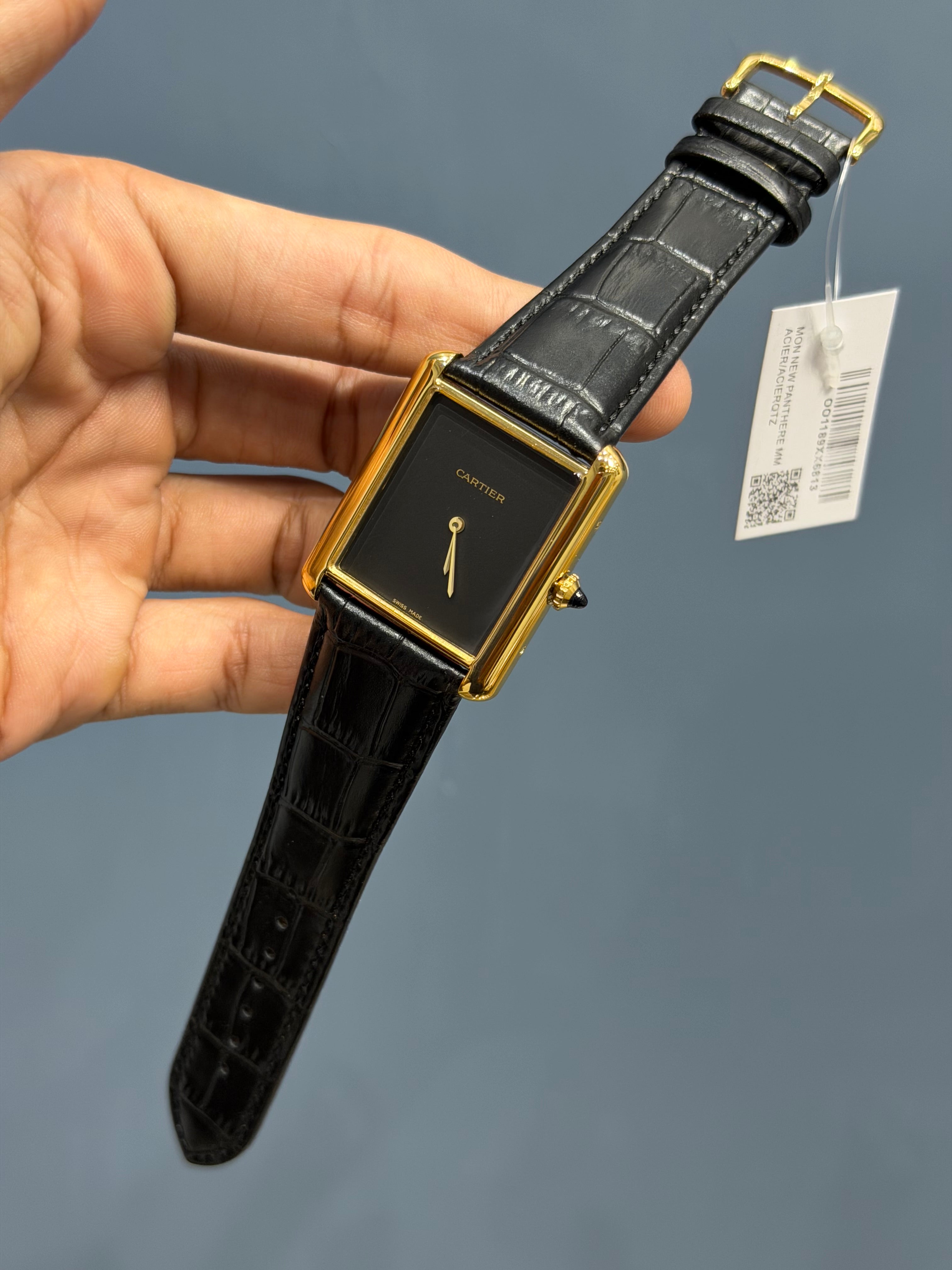 NEW COLLECTION YELLOW GOLD CASE WITH BLACK DIAL & LEATHER STRAP WATCH