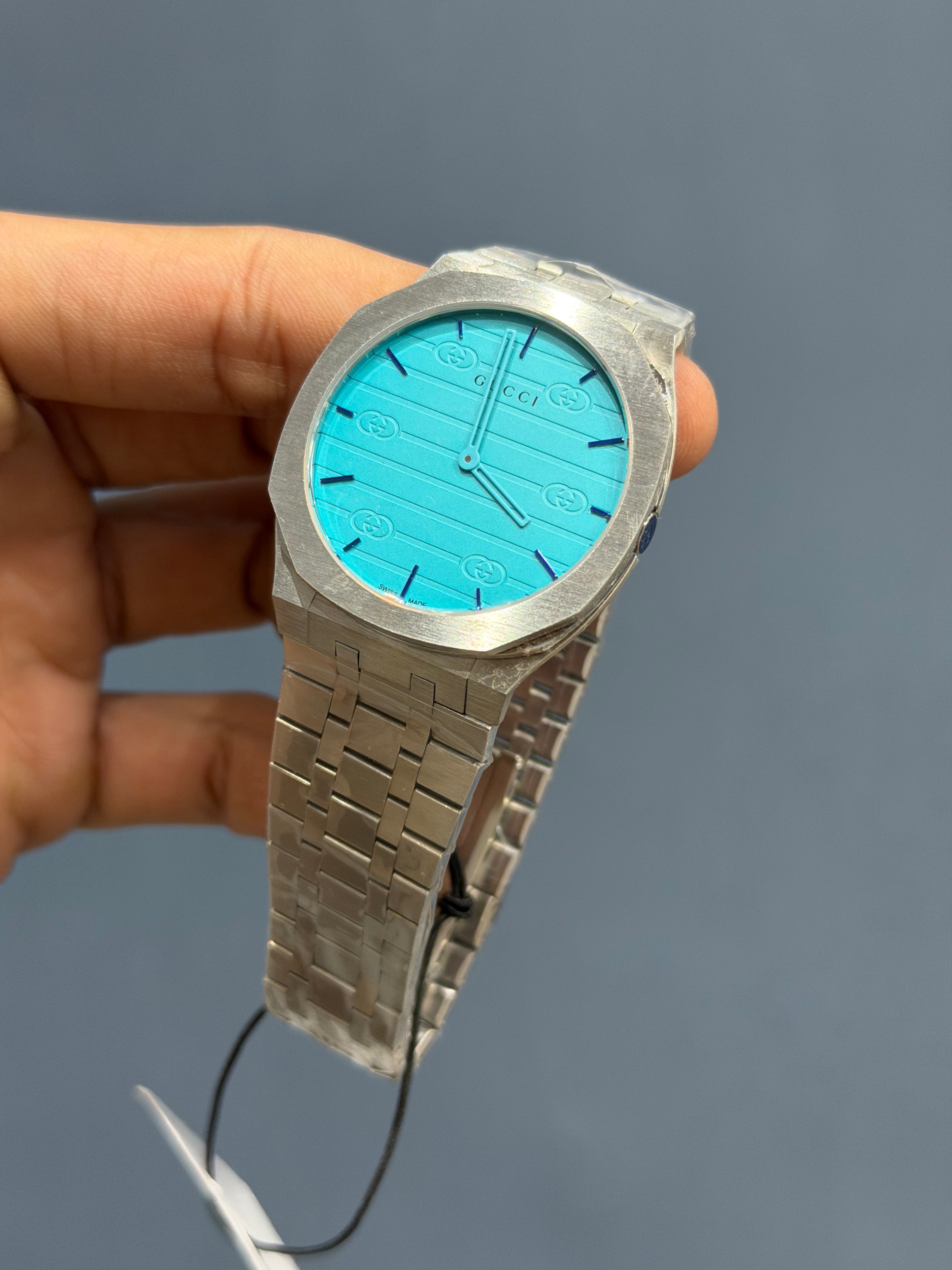 NEW COLLECTION SILVER WITH TIFFANY DIAL CHAIN SLIM WATCH