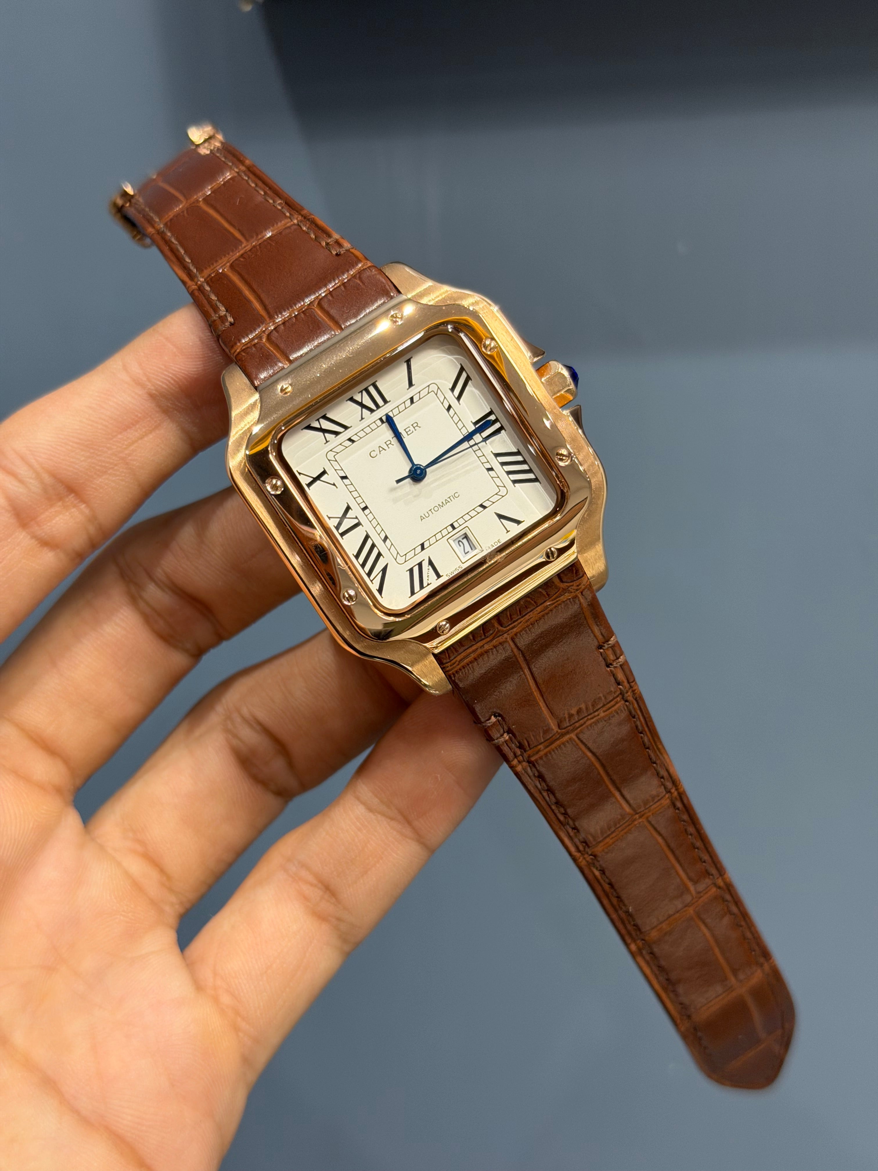 NEW COLLECTION ROSE CASE WITH WHITE DIAL & BROWN LEATHER STRAP