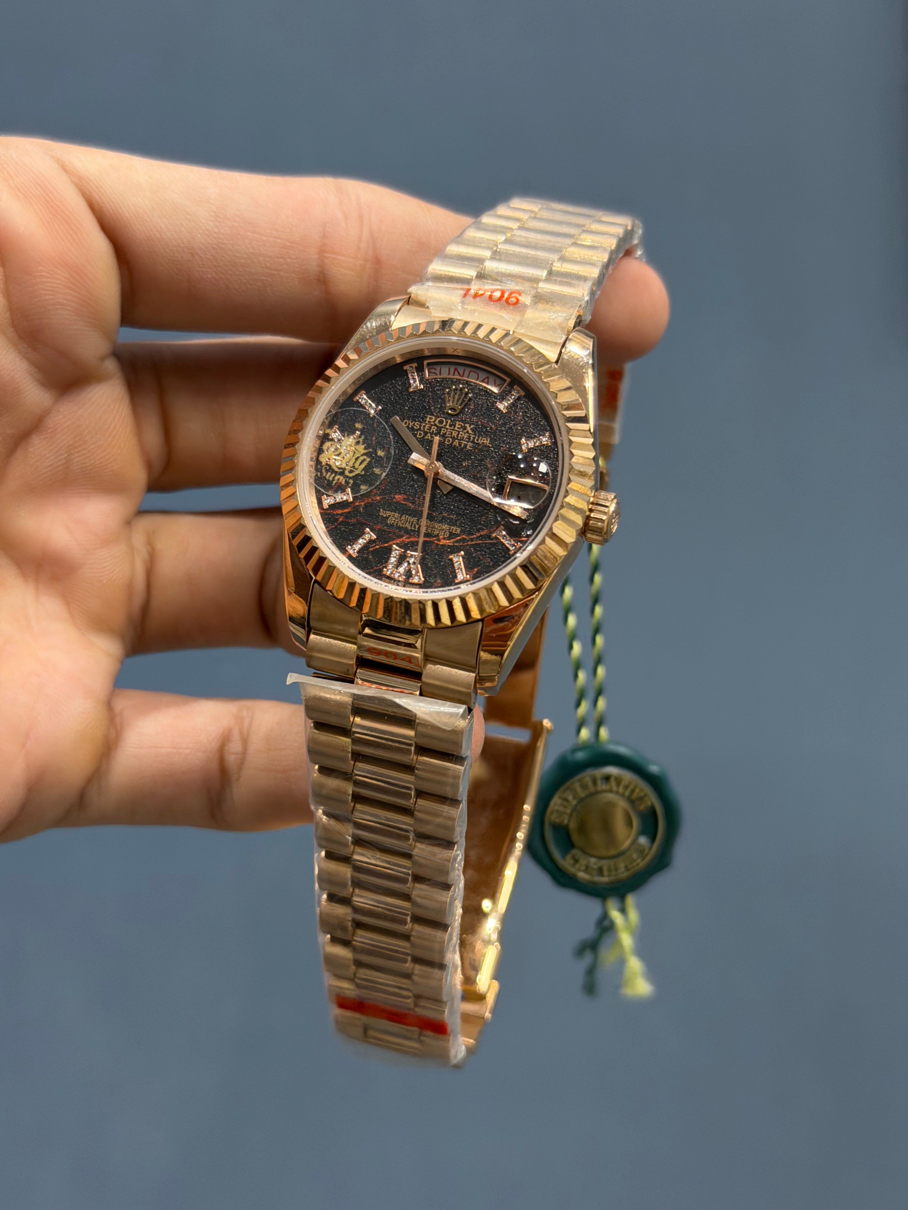 NEW COLLECTION 36 ROSE GOLD WITH BLACK MARBLE DIAL & FLUTED BEZEL YZ FACTORY