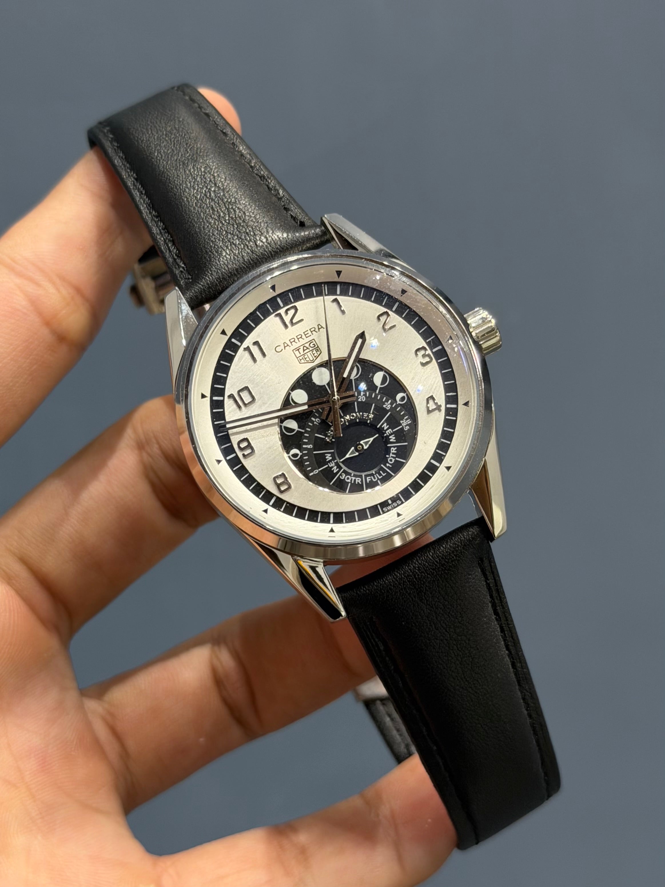 NEW COLLECTION ASTRONOMER SILVER CASE WITH WHITE DIAL & BLACK LEATHER STRAP
