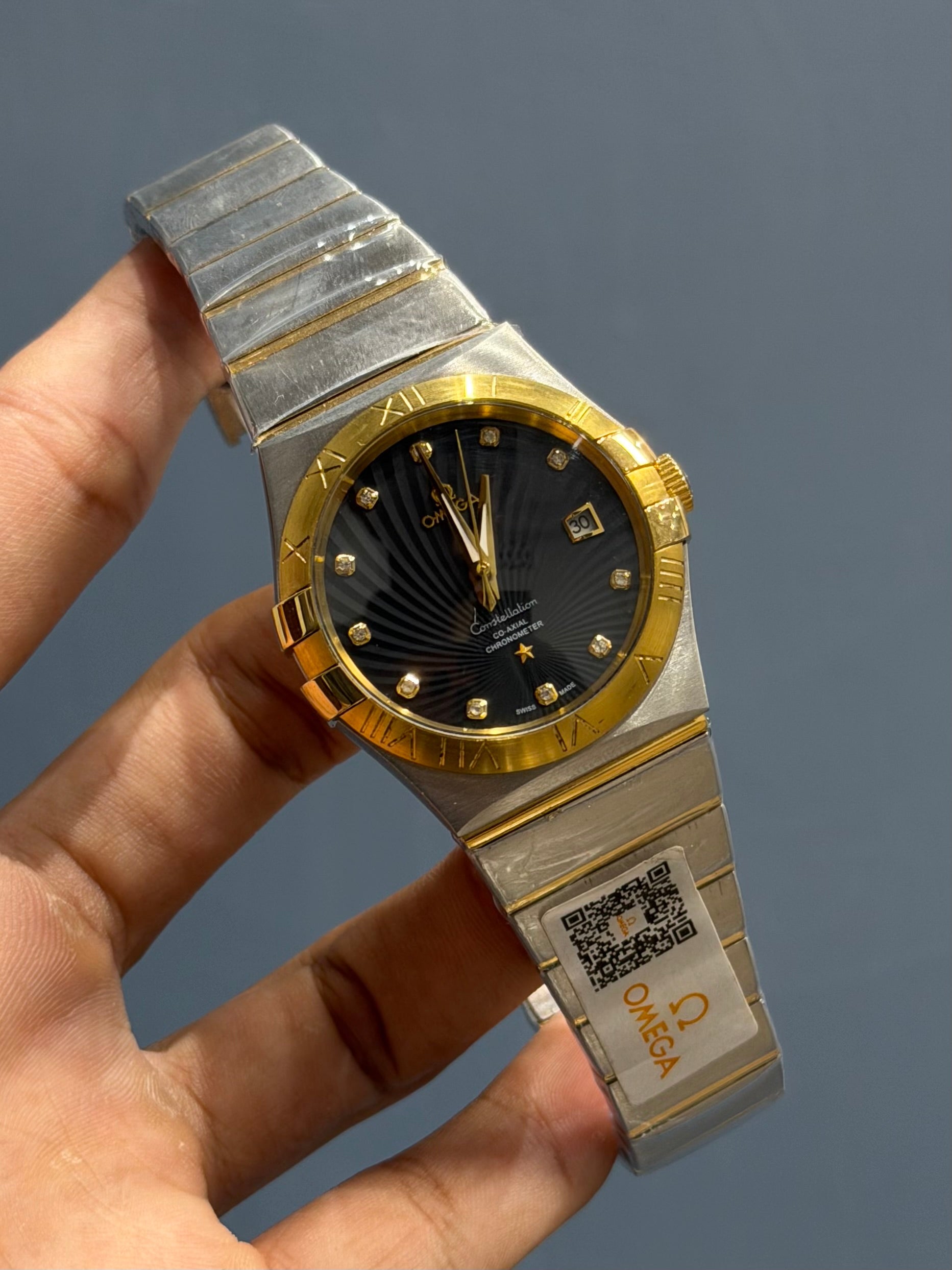 NEW COLLECTION TWO TONE YELLOW GOLD WITH BLACK DIAL & STONE FIGURE