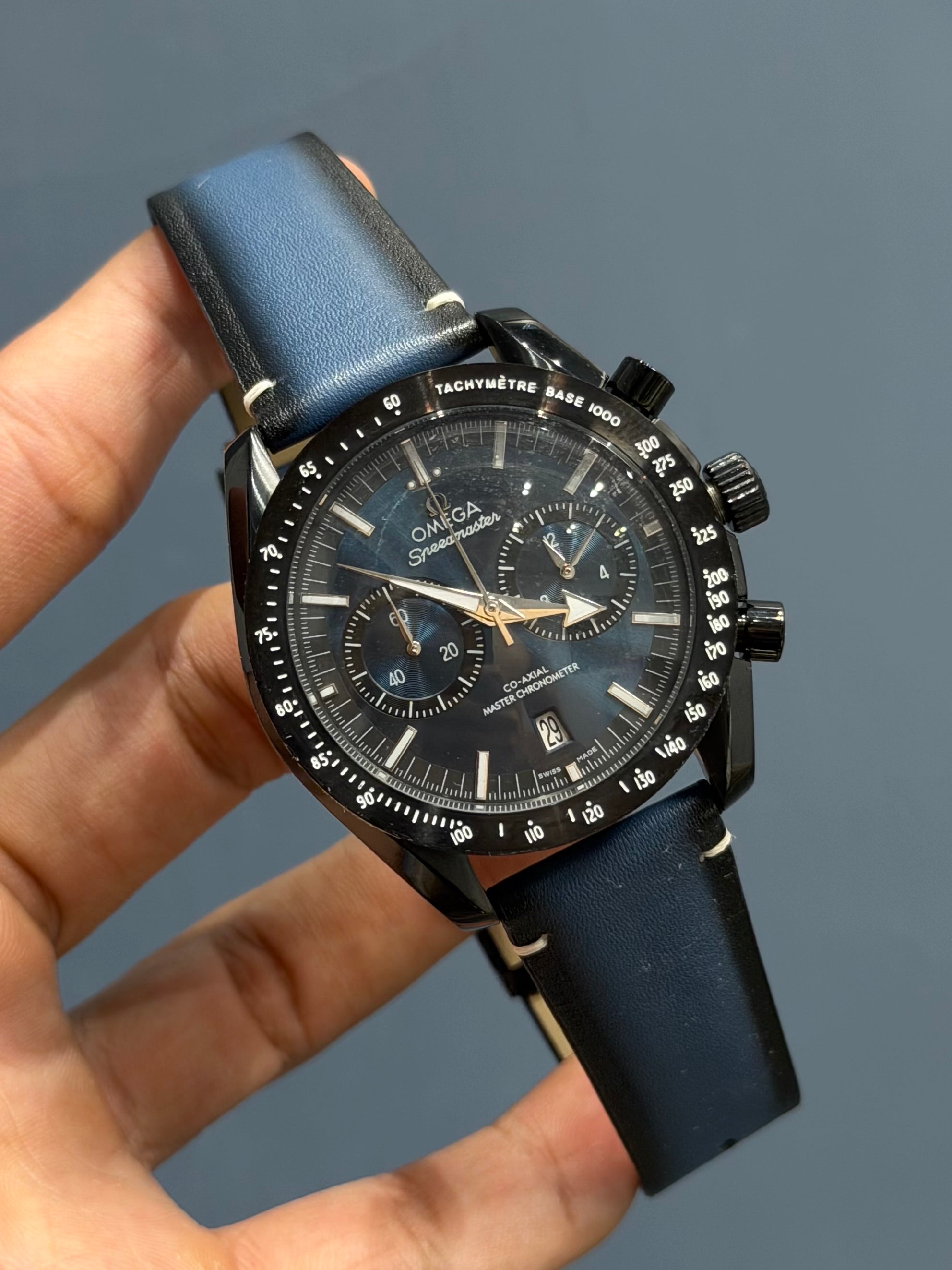NEW COLLECTION ALL BLACK CASE WITH BLUE DIAL & BLUE LEATHER STRAP