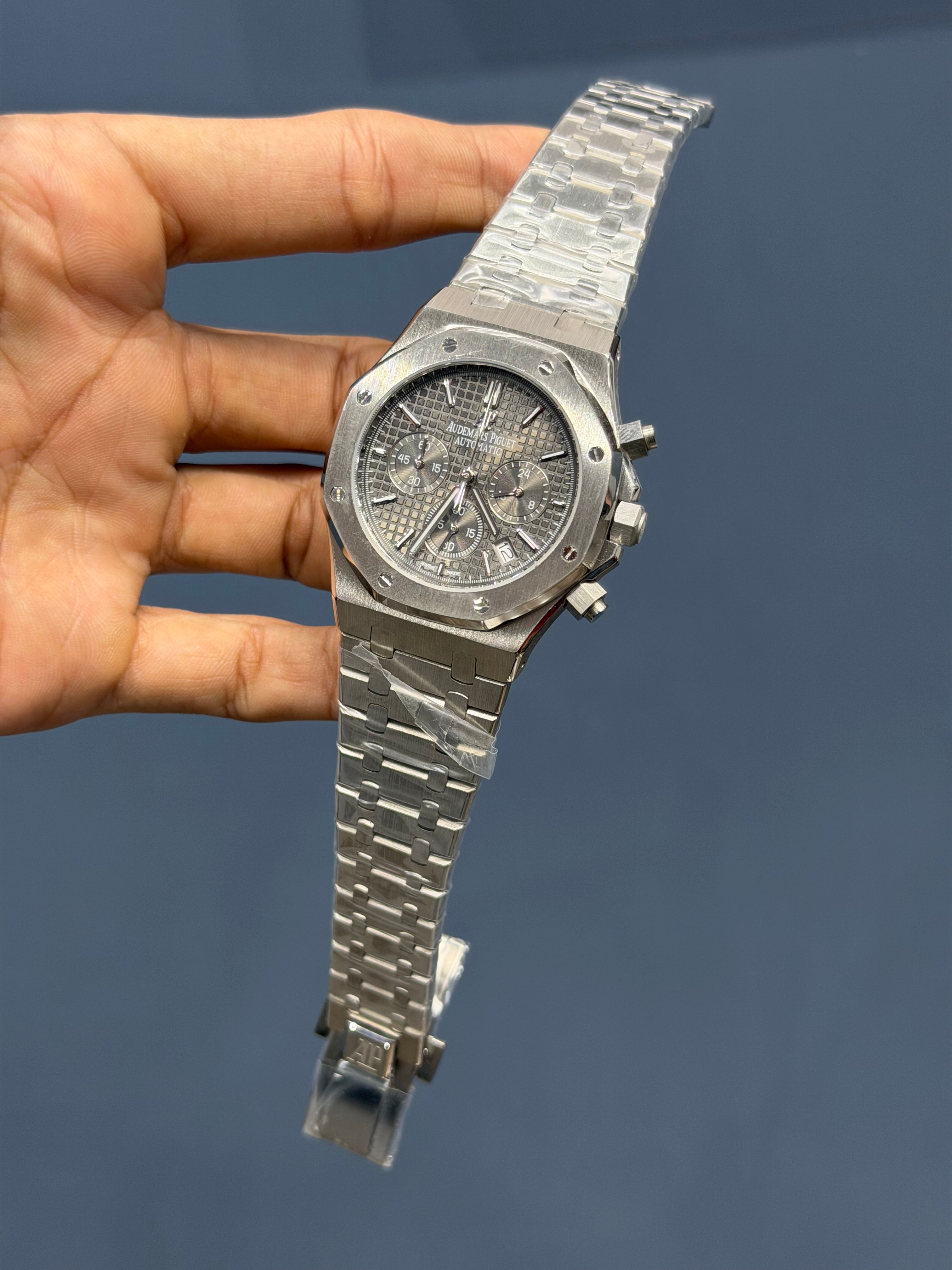 NEW COLLECTION CHRONOGRAPH SILVER WITH GREY DIAL CHAIN WATCH
