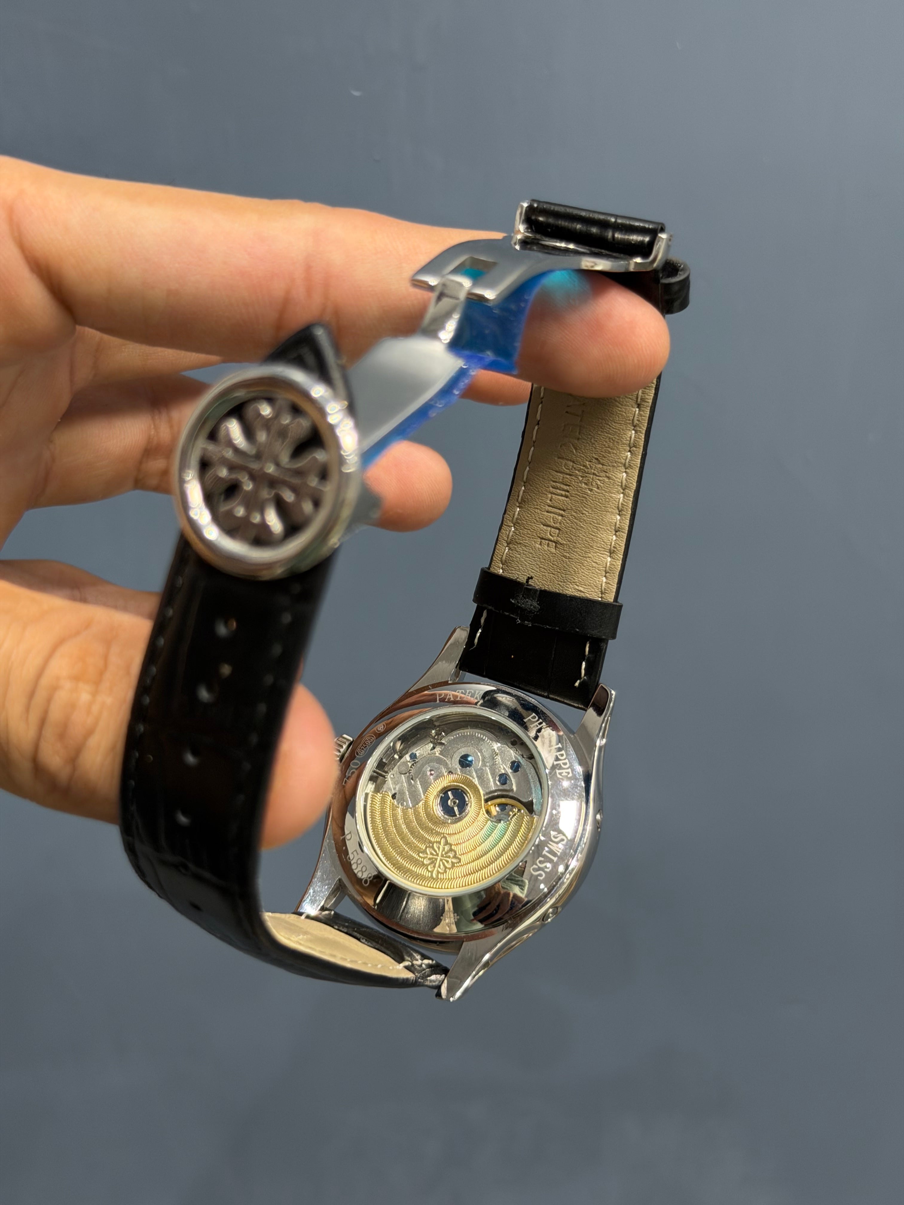 NEW COLLECTION MOON PHASE SILVER CASE WITH BLACK DIAL & LEATHER STRAP