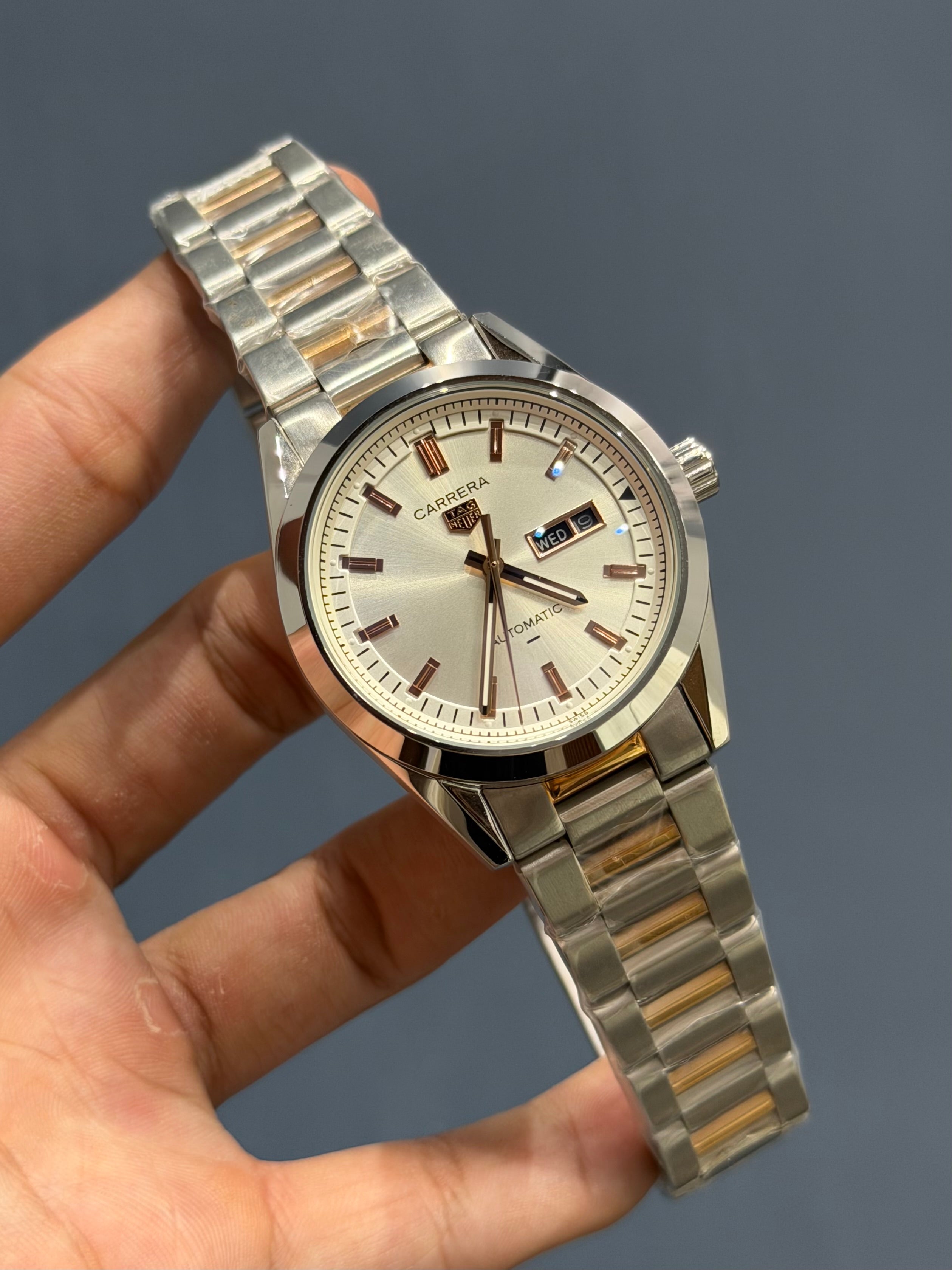 NEW COLLECTION ROSE TWOTONE WITH WHITE DIAL ROSE GOLD INDEX AUTOMATIC WATCH
