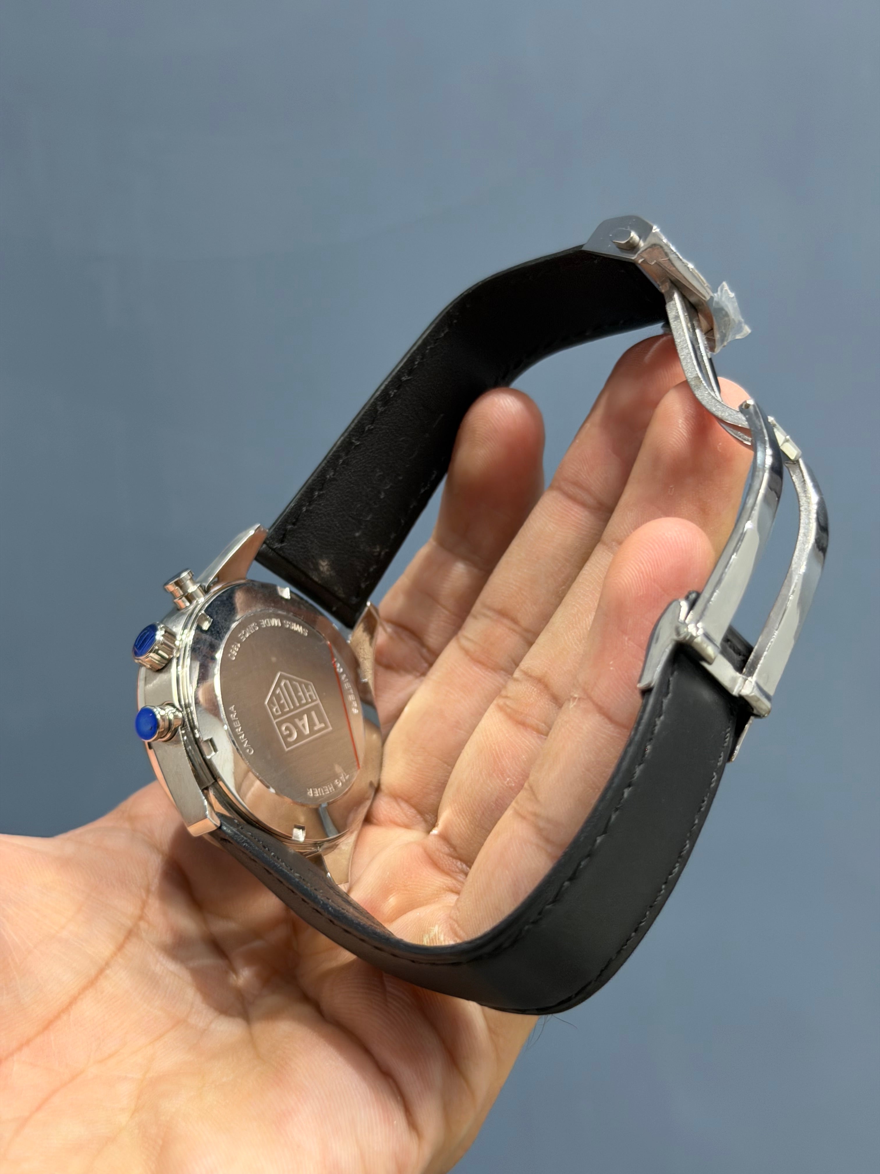 NEW COLLECTION CHRONOGRAPH HORSE EDITION SILVER WITH BLACK DIAL BLACK LEATHER STRAP