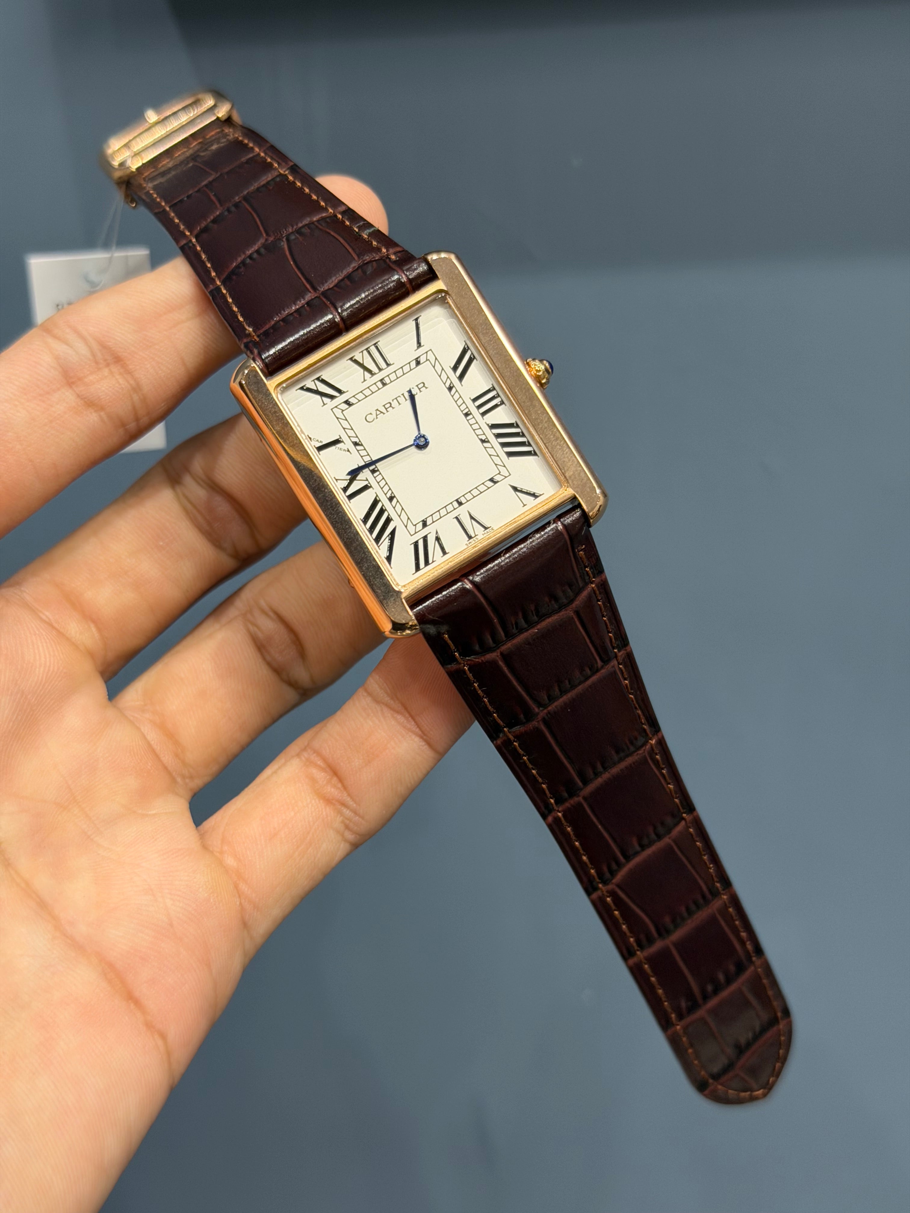 NEW COLLECTION ROSE CASE WITH WHITE DIAL & DARK BROWN LEATHER STRAP WATCH