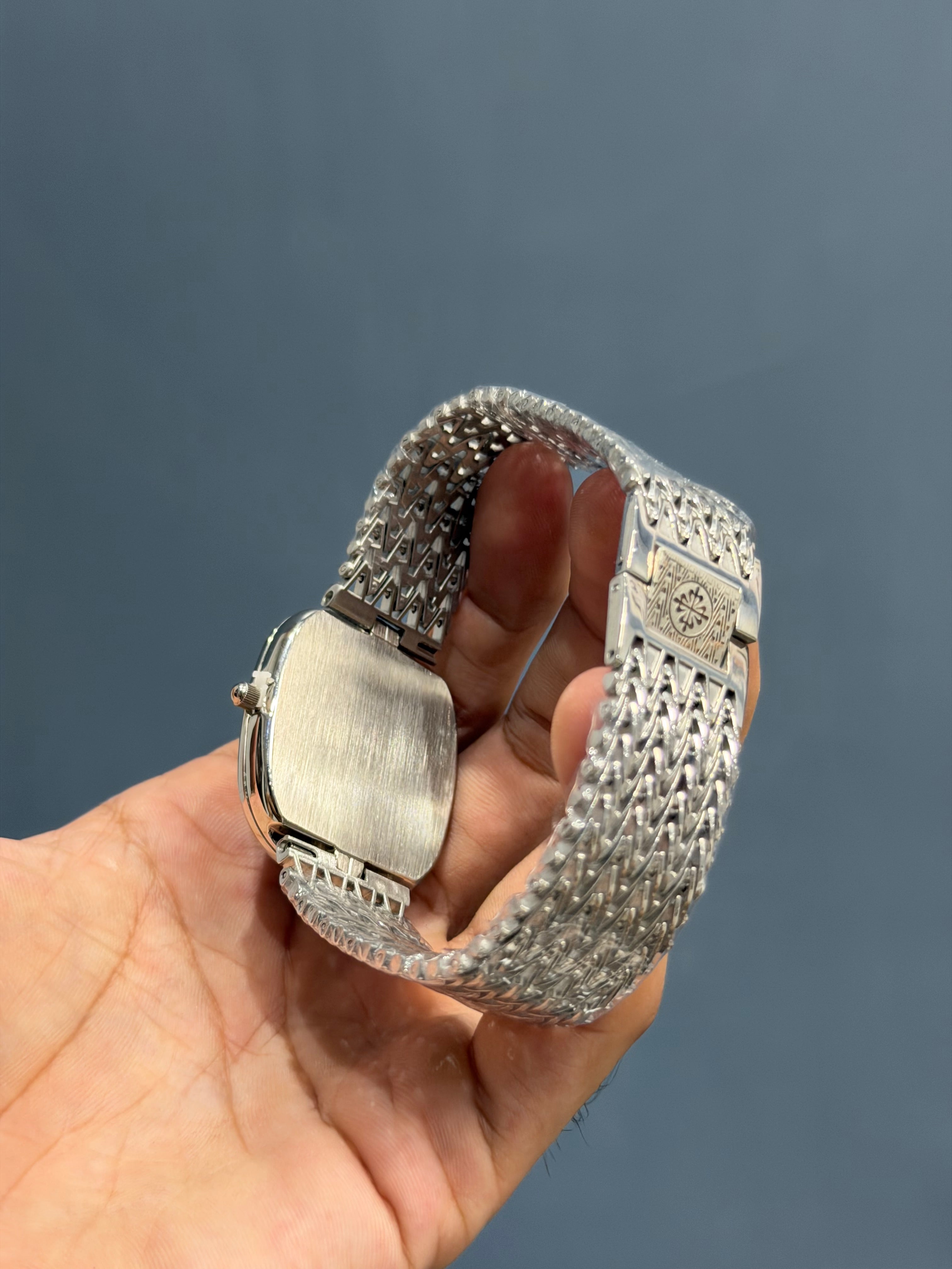 NEW COLLECTION SQUARE SILVER WITH BLACK DIAL CHAIN WATCH