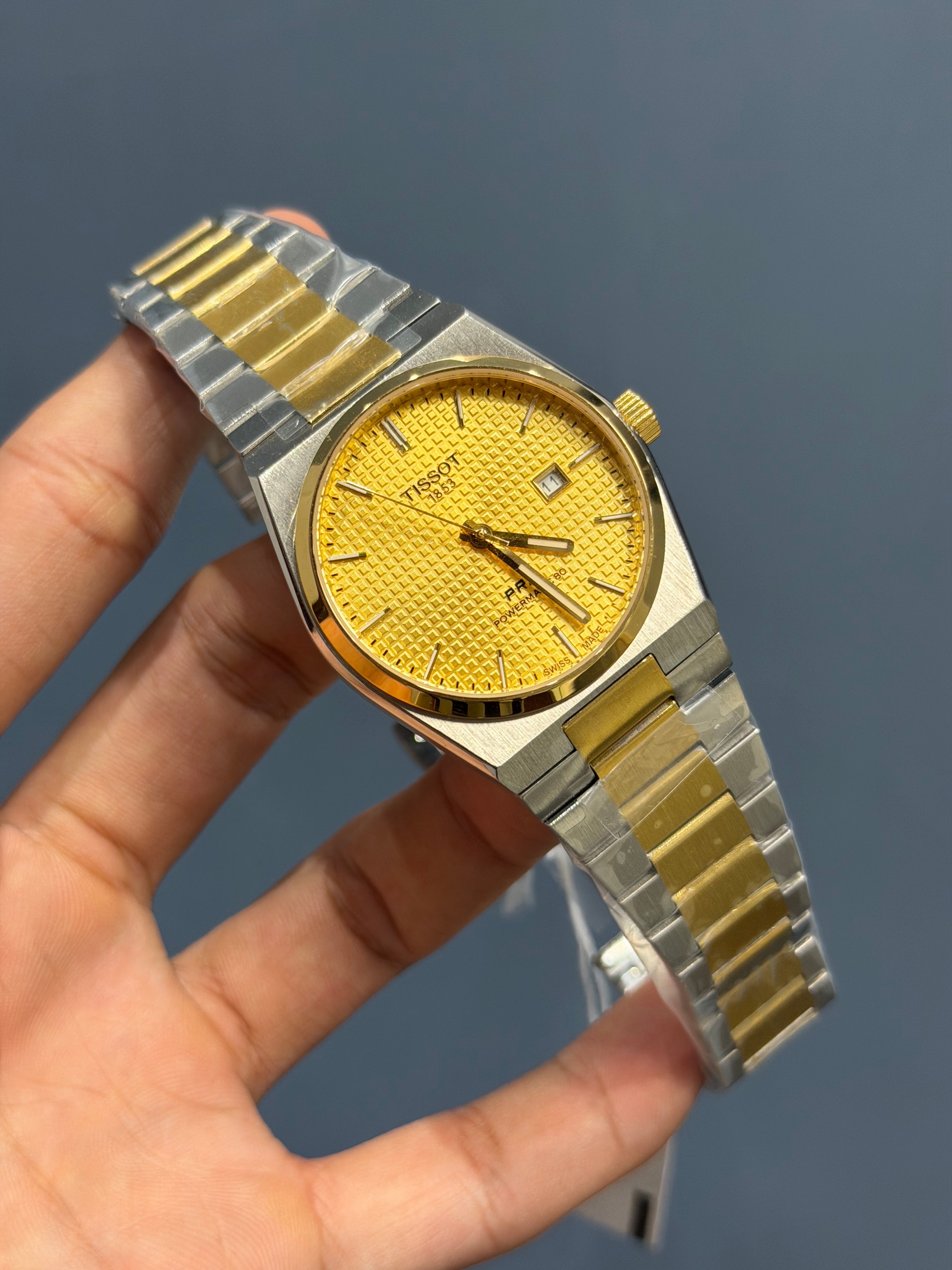 NEW COLLECTION TWOTONE GOLD & YELLOW TEXTURED DIAL STAINLESS STEEL QUARTZ WATCH