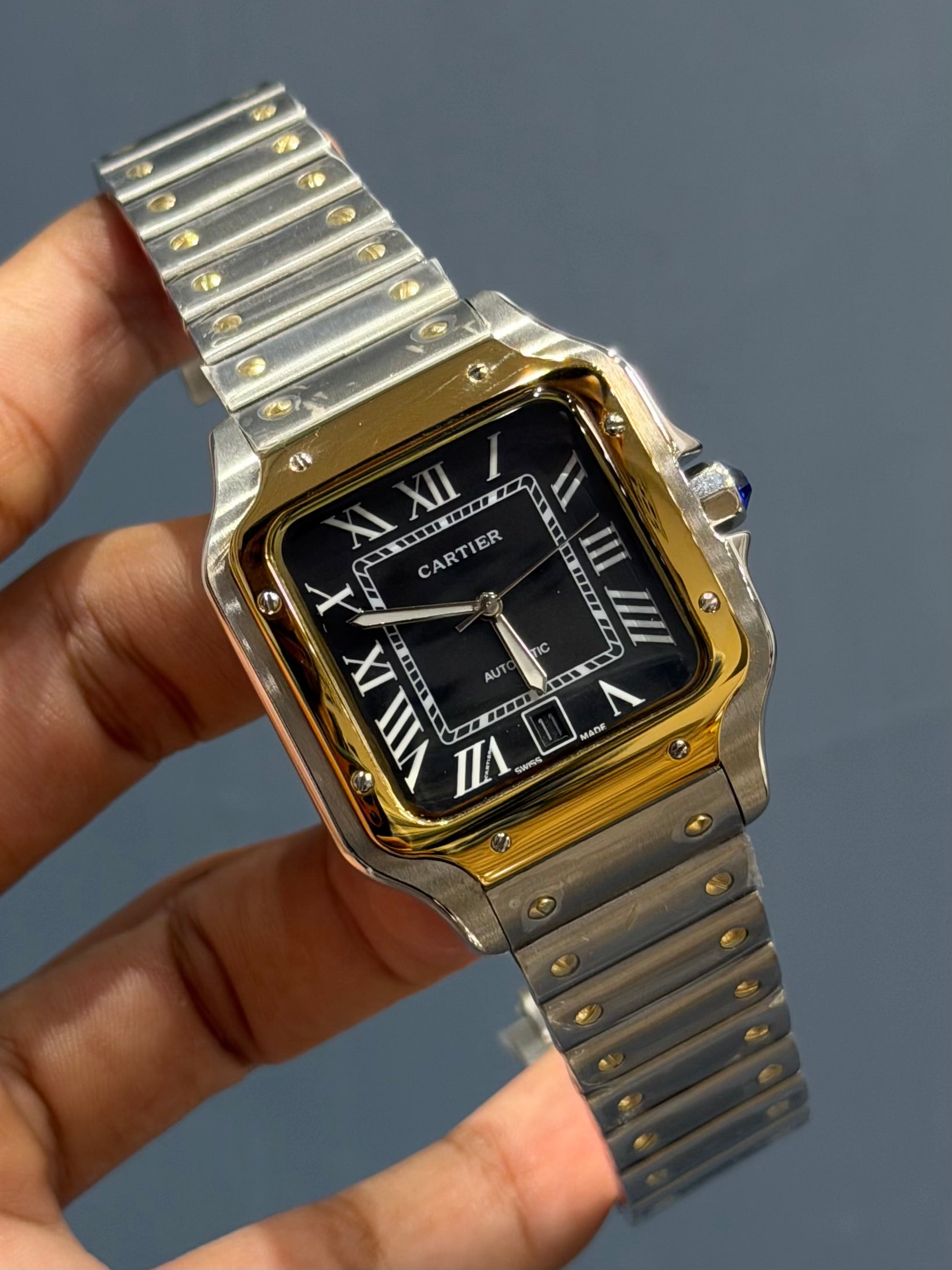 NEW COLLECTION TWOTONE CHAIN WITH BLACK ROMAN DIAL AUTOMATIC WATCH