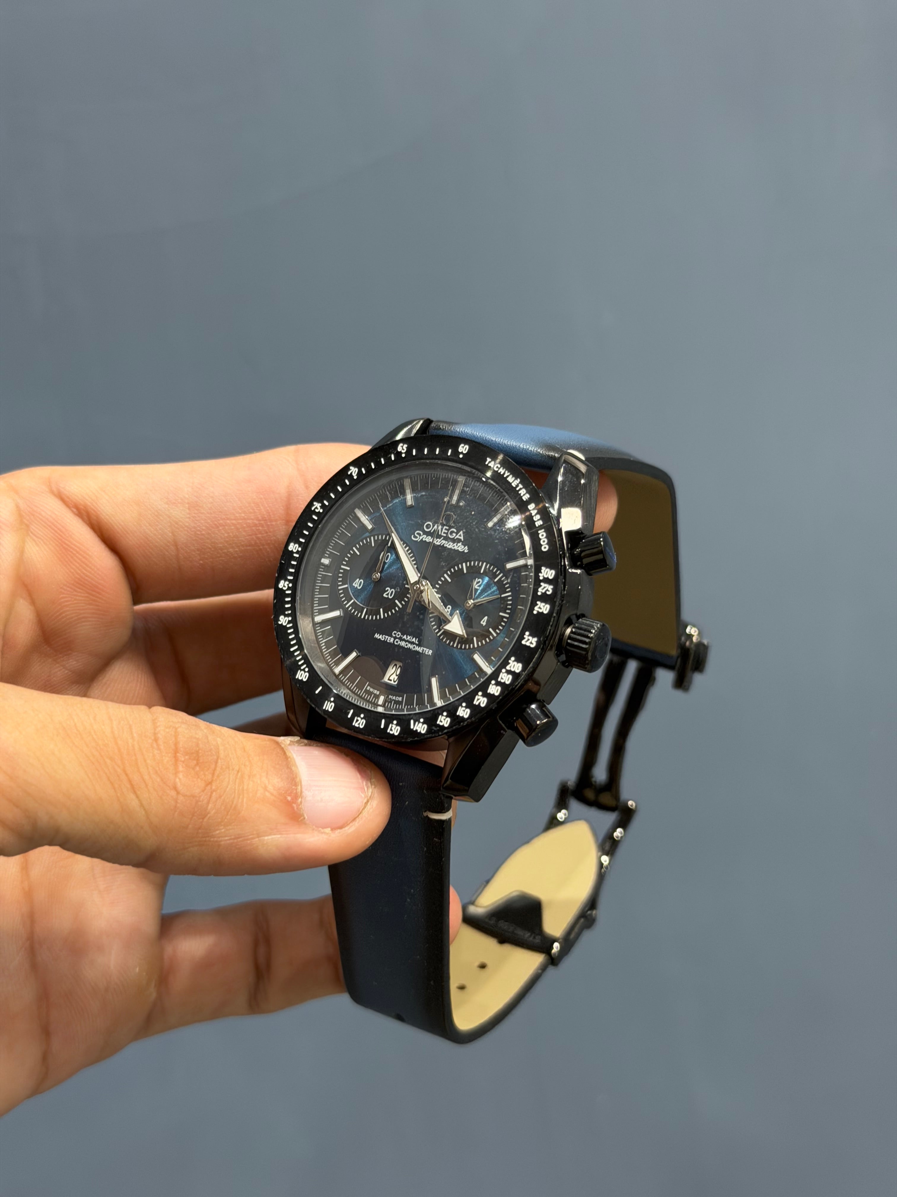 NEW COLLECTION ALL BLACK CASE WITH BLUE DIAL & BLUE LEATHER STRAP