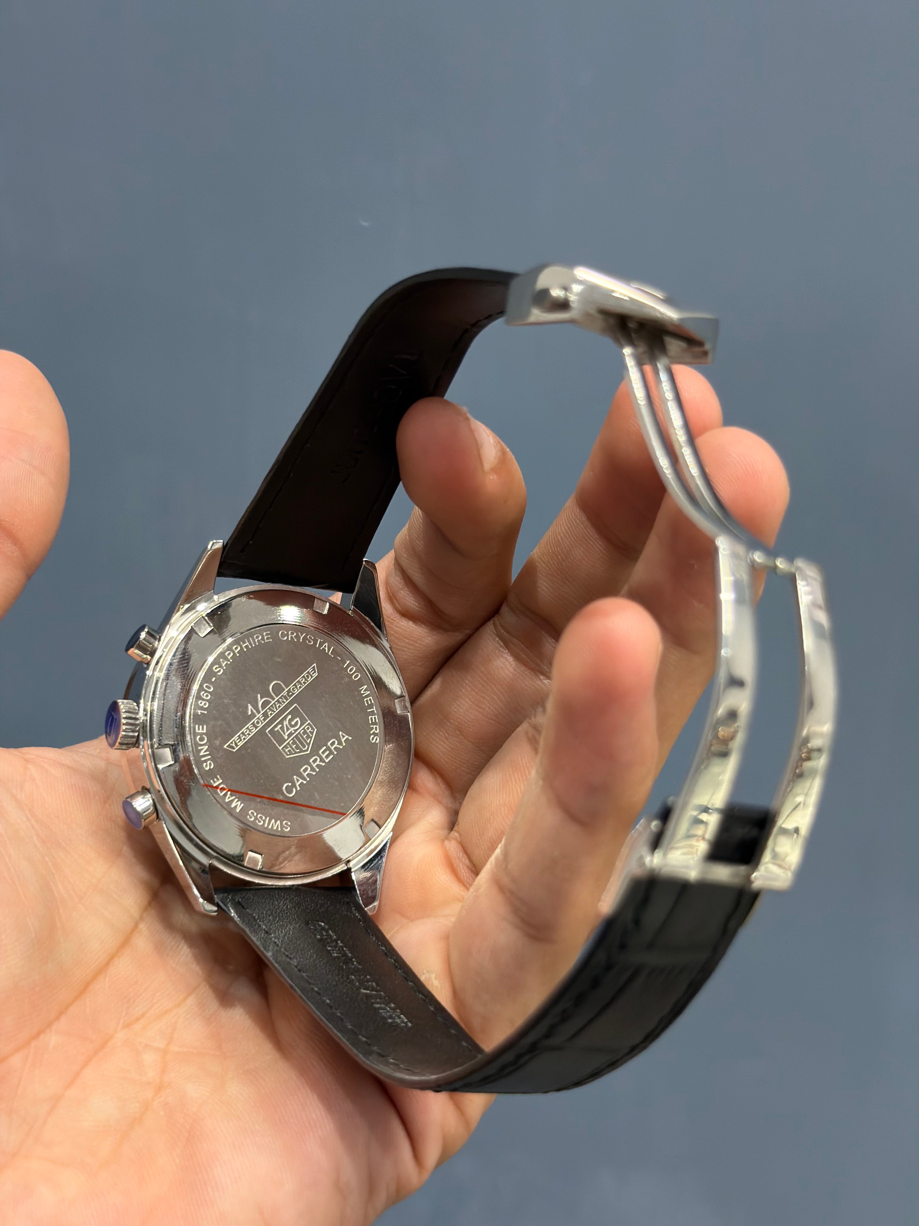 NEW COLLECTION CHRONOGRAPH SILVER CASE WITH GREEN DIAL WITH LEATHER STRAP
