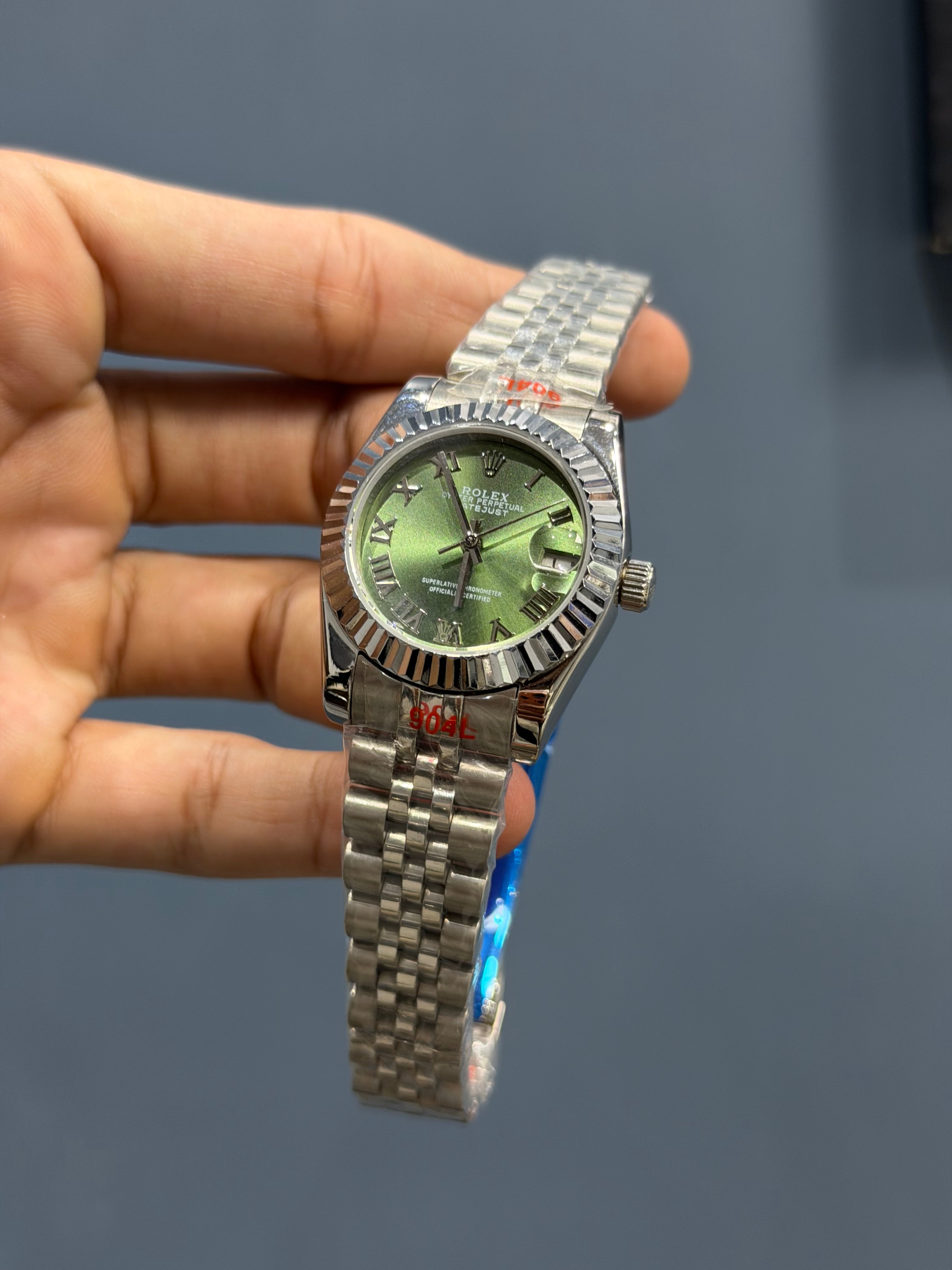 NEW COLLECTION 31 SILVER WITH GREEN DIAL FLUTTED BEZEL AUTOMATIC WATCH