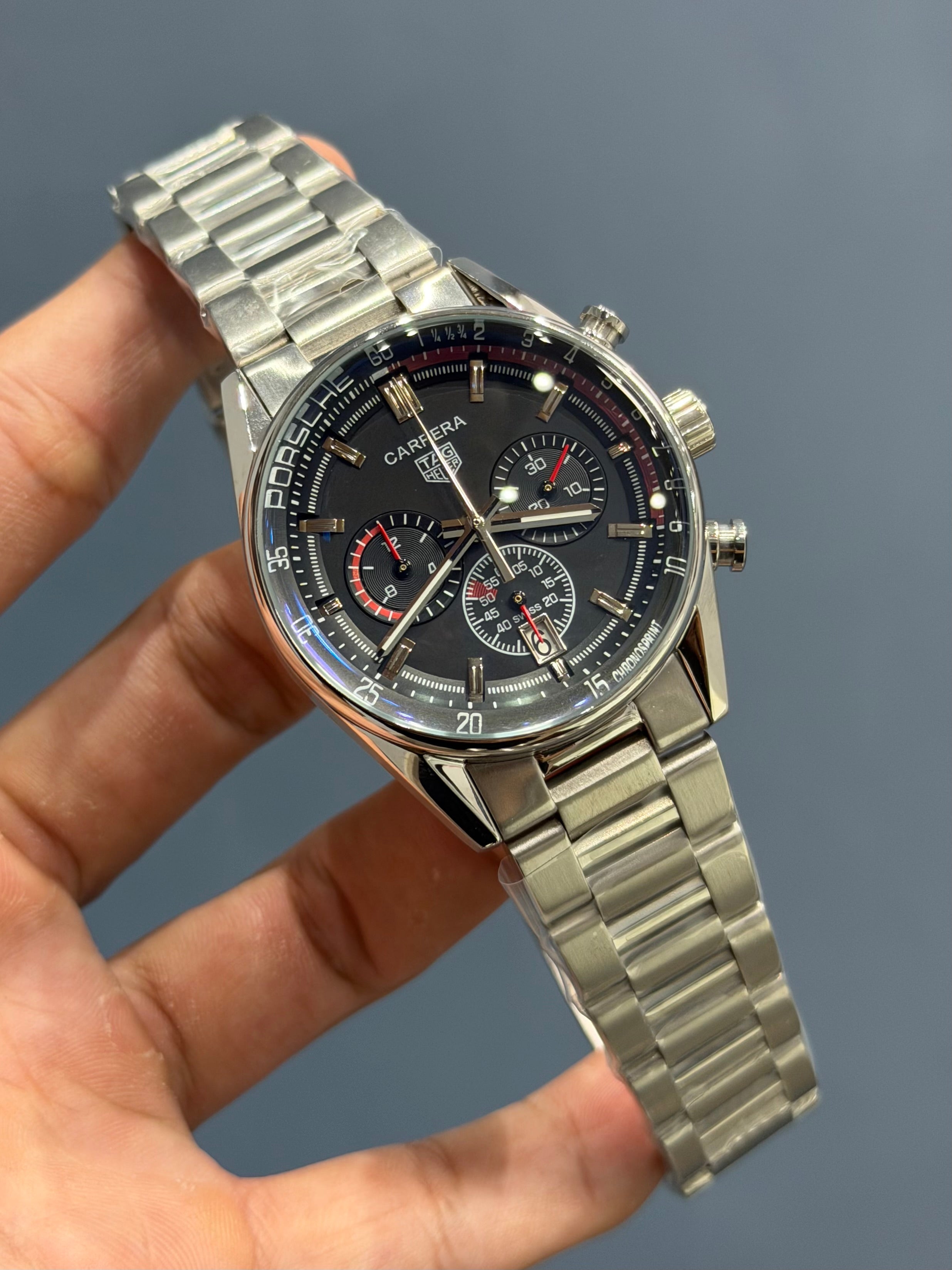 NEW COLLECTION CHRONOGRAPH SILVER WITH BLACK DIAL MENS WATCH