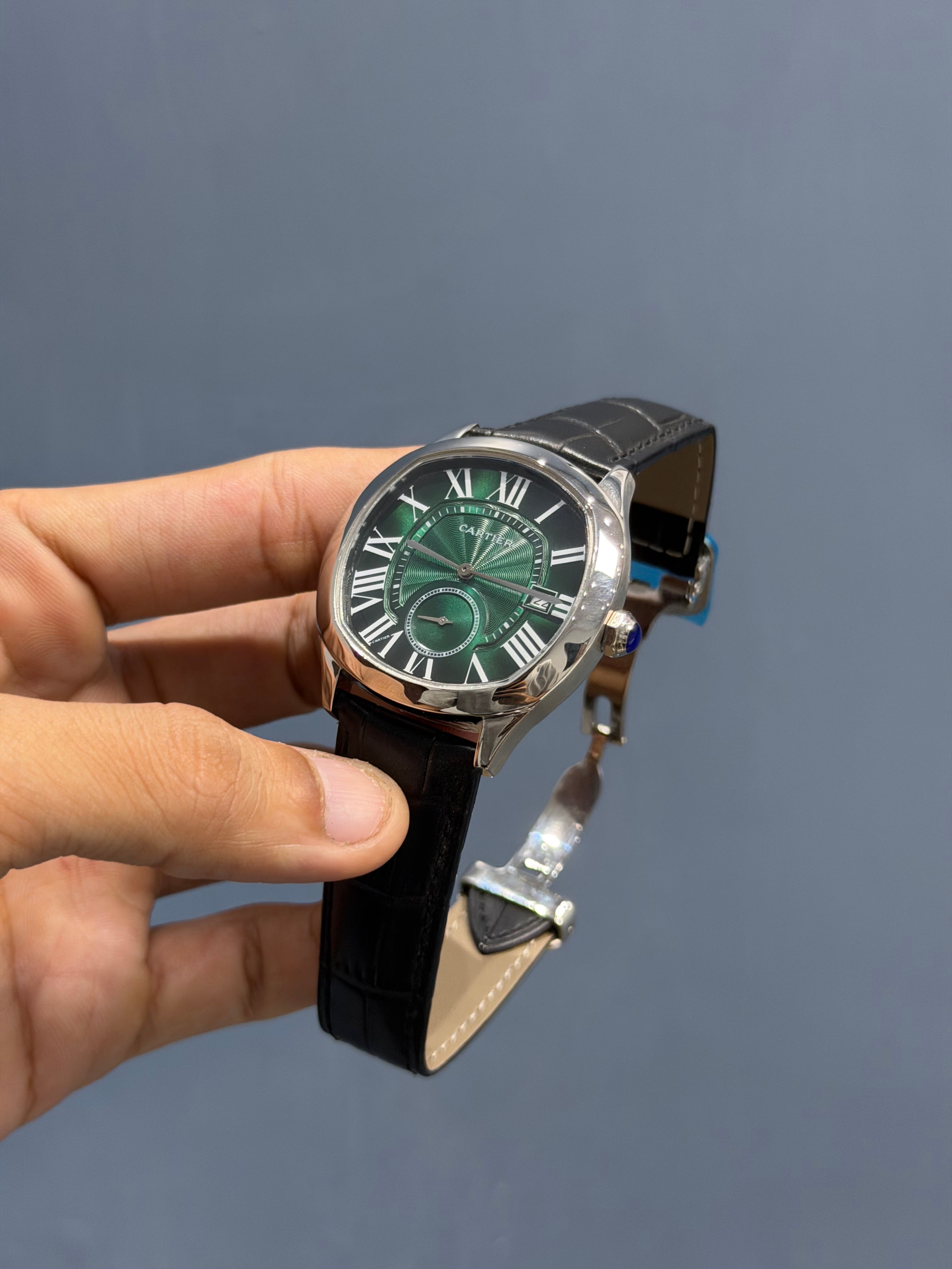 NEW COLLECTION SILVER CASE WITH GREEN DIAL & BLACK LEATHER STRAP