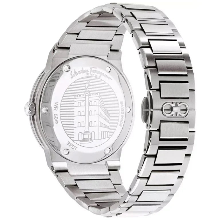 Ferragamo Sapphire Silver Stainless Steel Green Dial Chronograph Quartz Watch For Gents - Sfme00421