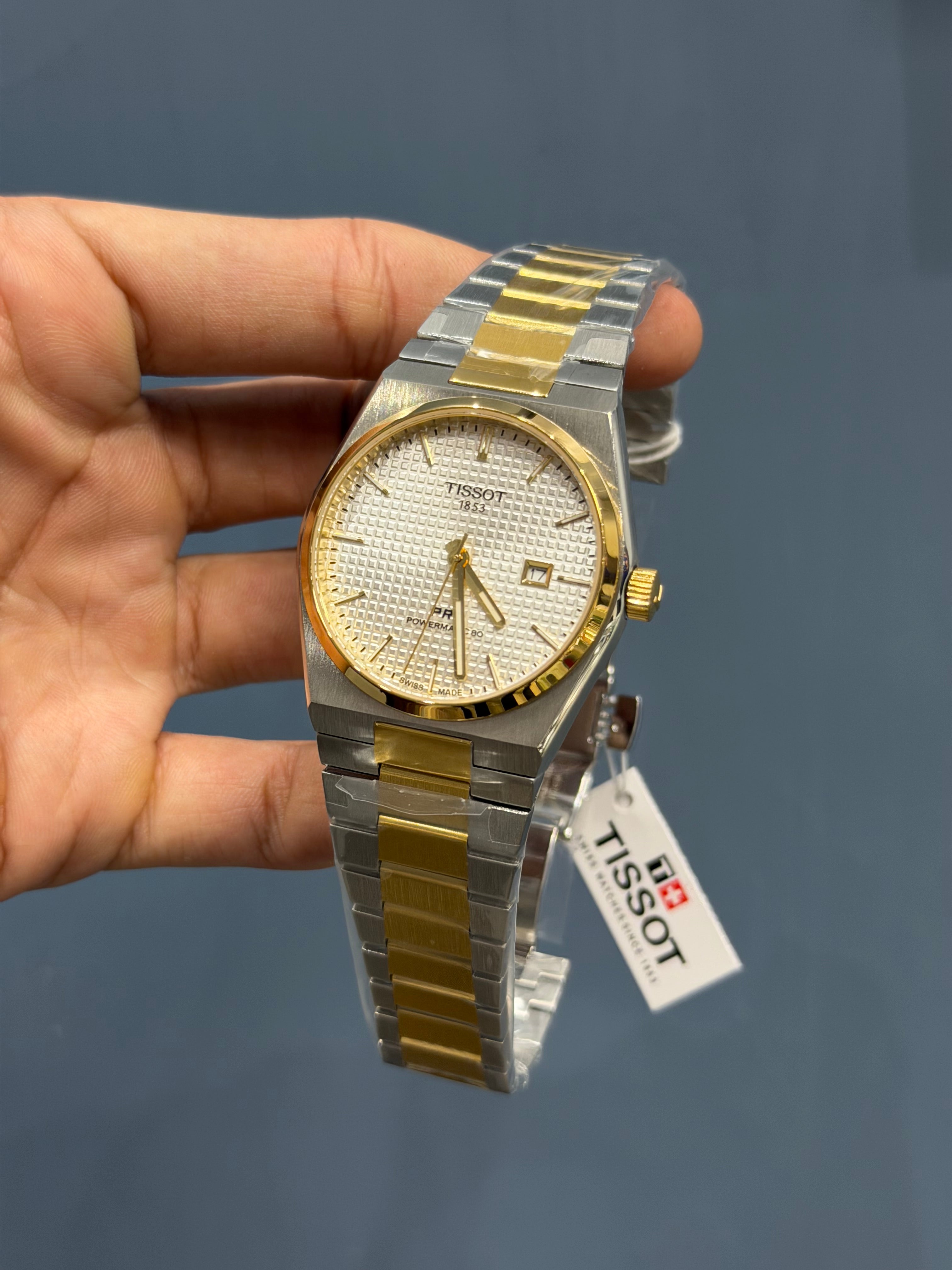 NEW COLLECTION TWOTONE GOLD & WHITE TEXTURED DIAL STAINLESS STEEL QUARTZ WATCH