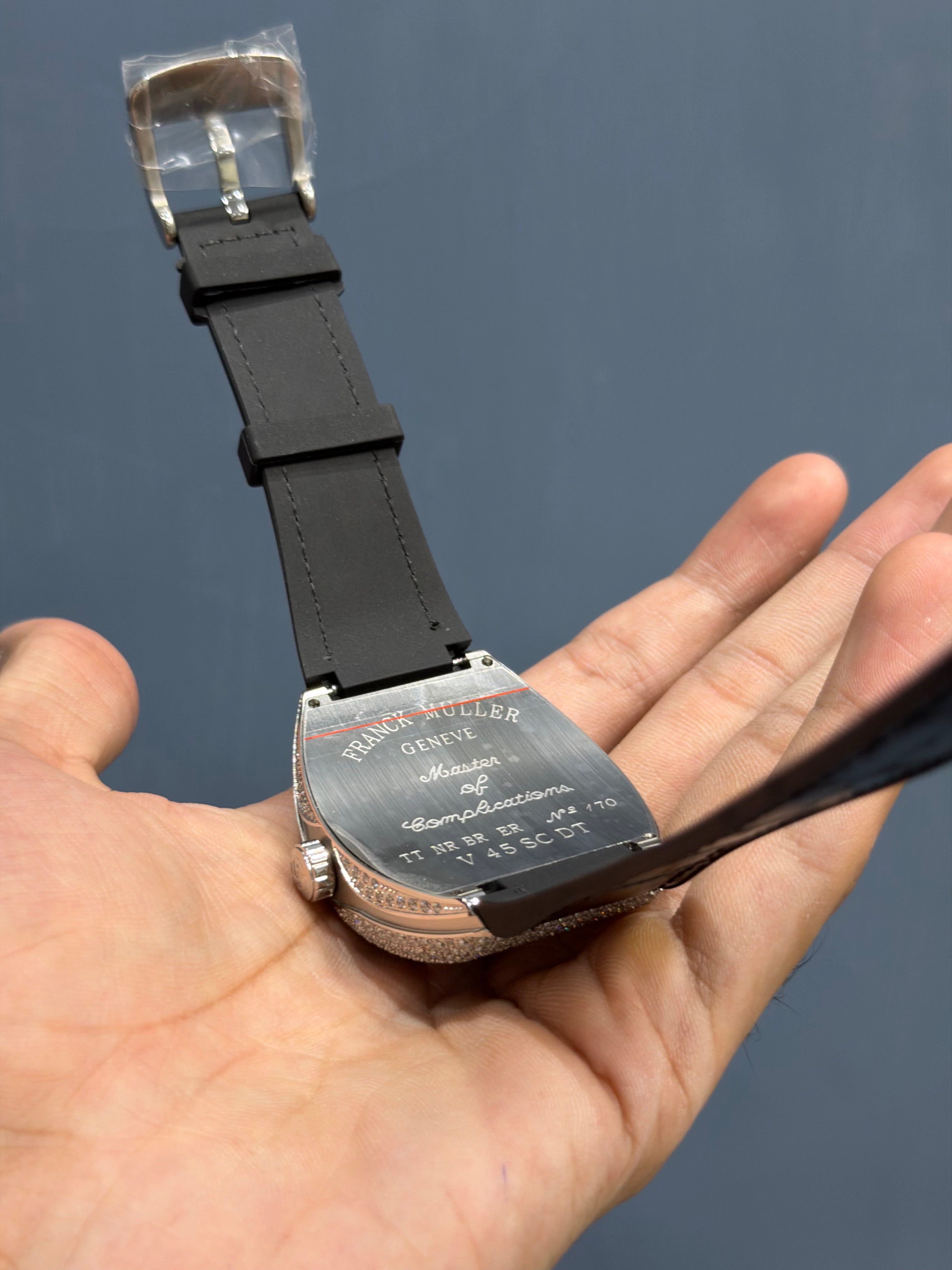 NEW COLLECTION SILVER STONE CASE WITH SKELETON DIAL AND LEATHER STRAP