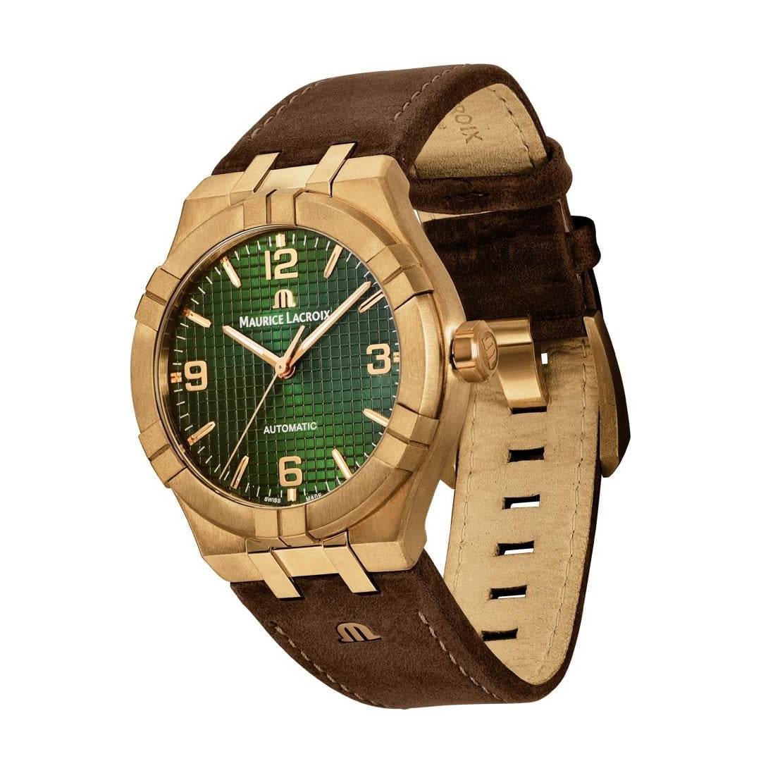 Maurice Lacroix Men’s Automatic Swiss Made Brown Leather Strap Green Dial 42mm Watch AI6008-BRZ0B-630-M