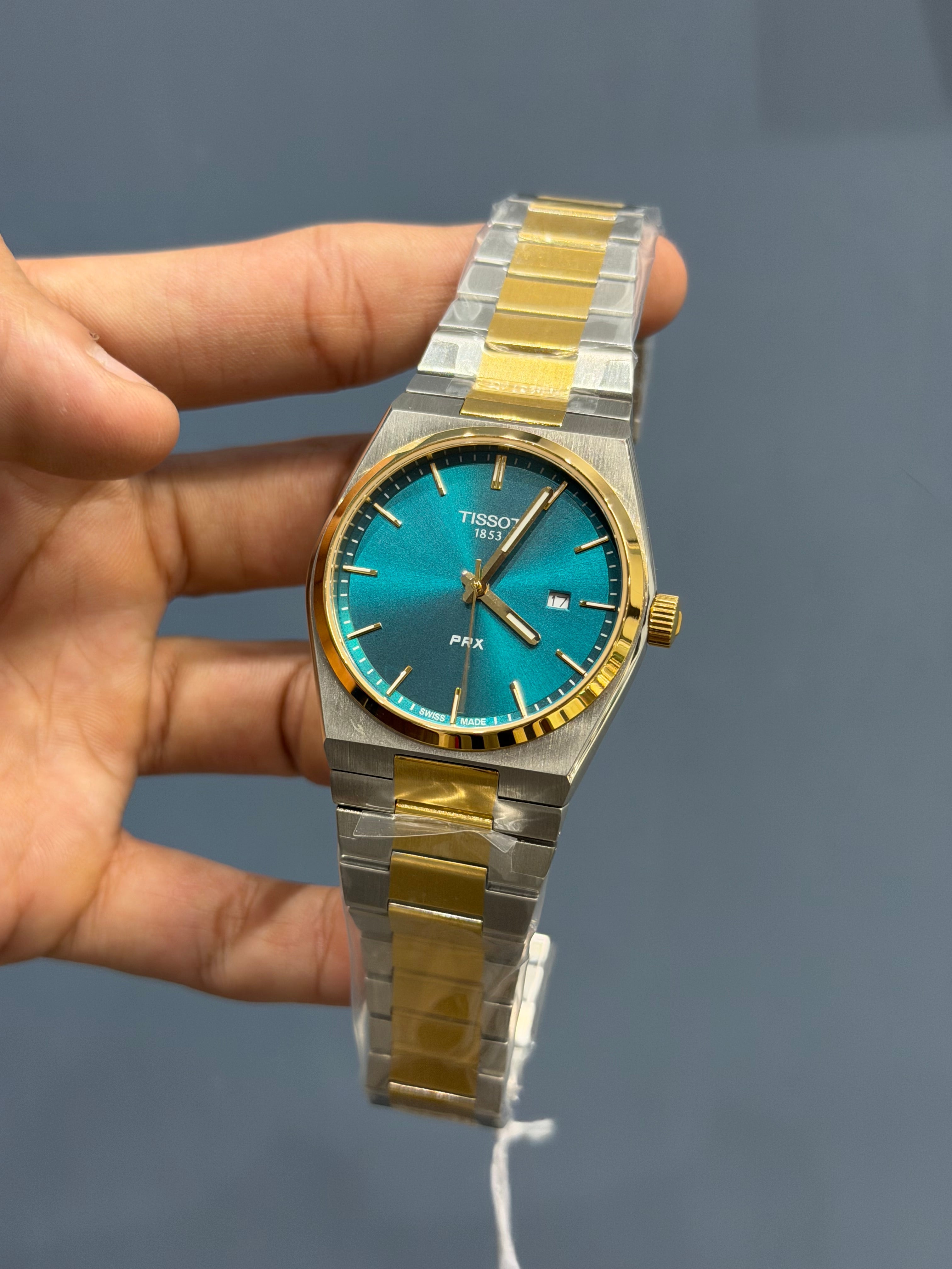 NEW COLLECTION TWOTONE GOLD & SEA GREEN PLAIN DIAL STAINLESS STEEL QUARTZ WATCH