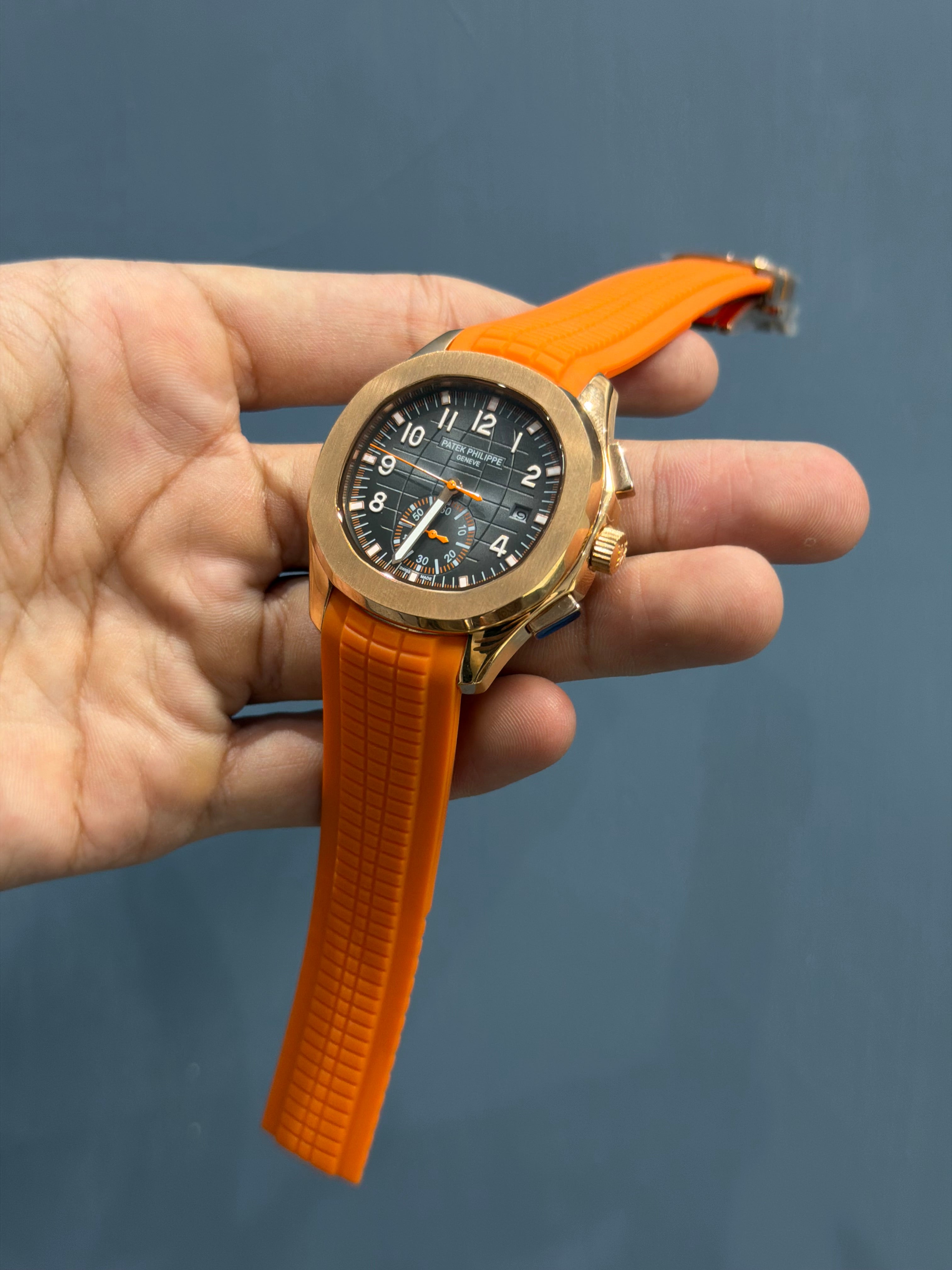 NEW COLLECTION ROSE CASE WITH BLACK DIAL AND ORANGE STRAP AUTOMATIC WATCH