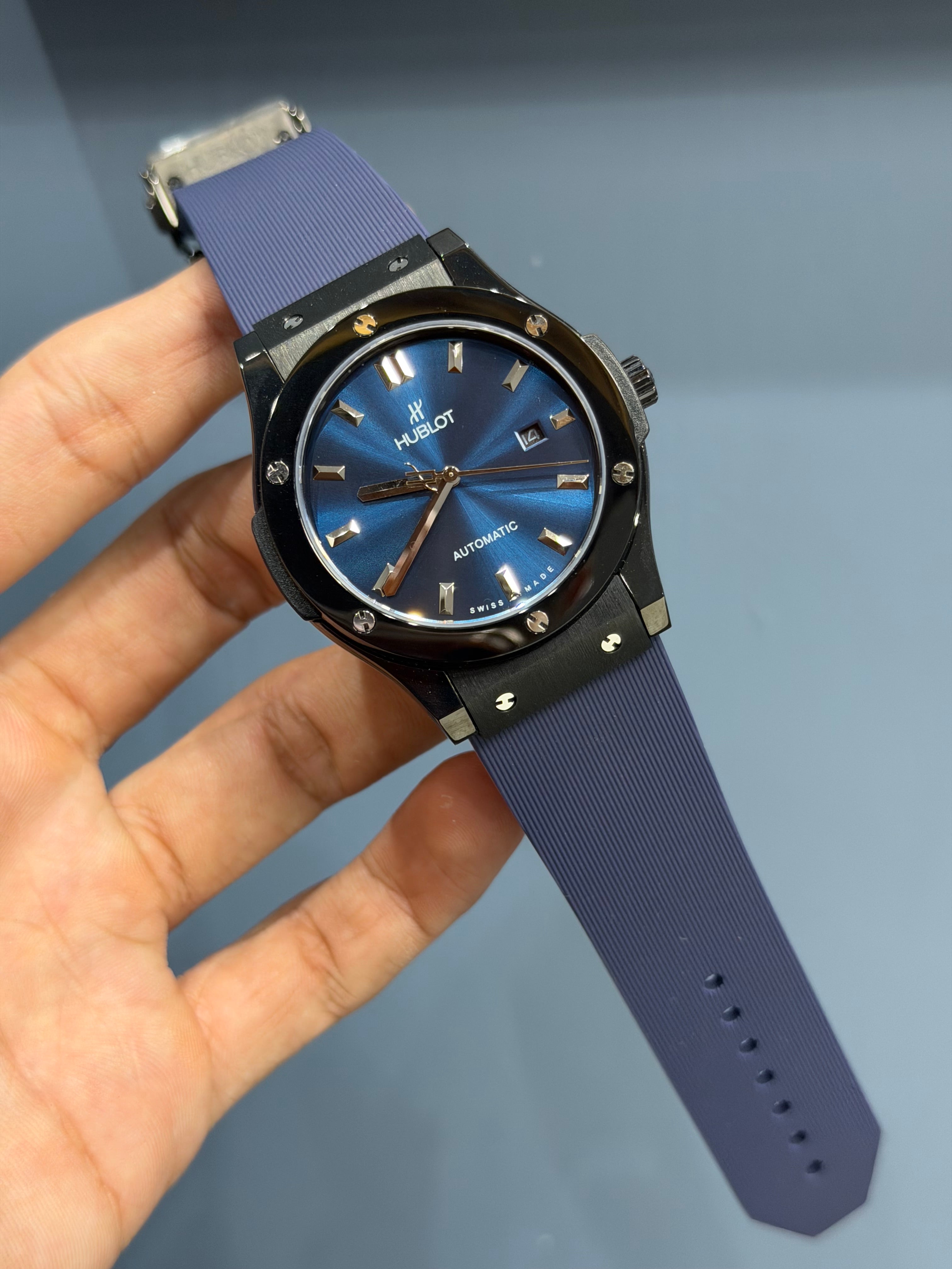 NEW COLLECTION BLACK CASE WITH BLUE DIAL & PVC STRAP