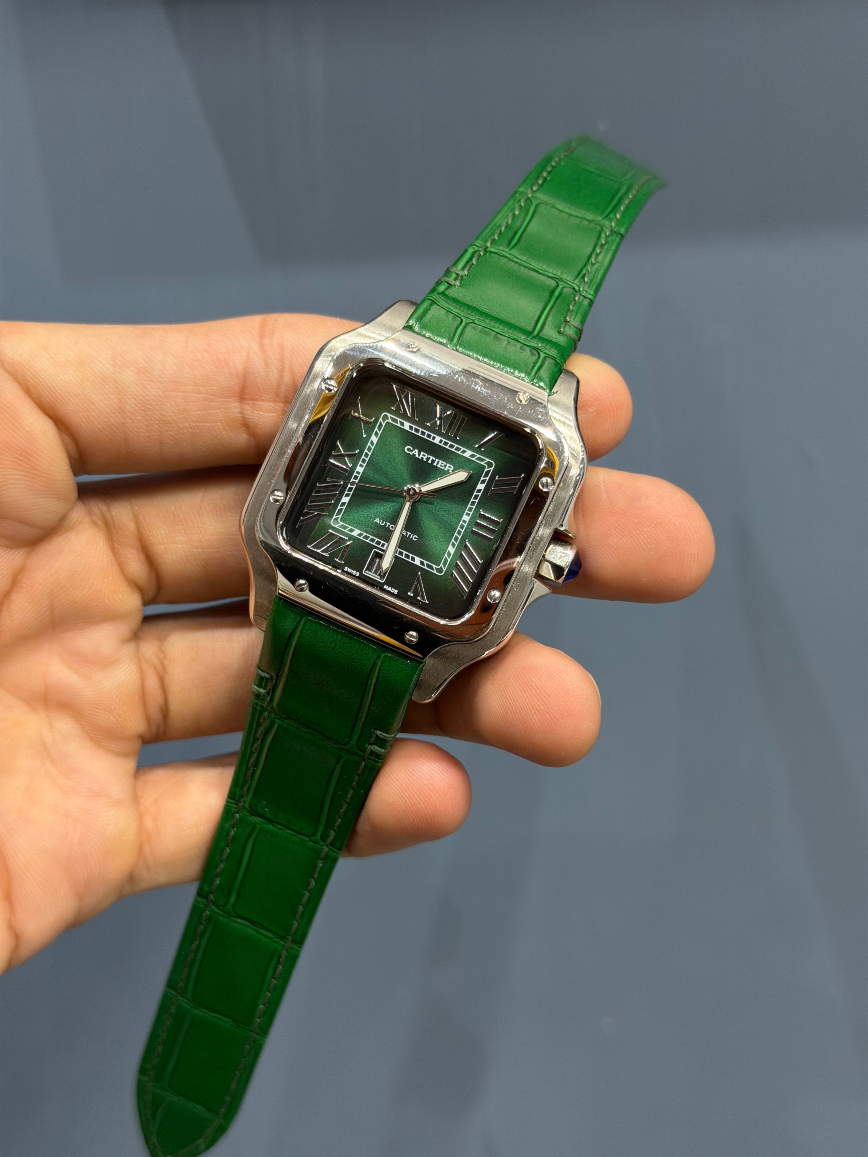 NEW COLLECTION SILVER CASE WITH GREEN DIAL & BROWN LEATHER STRAP