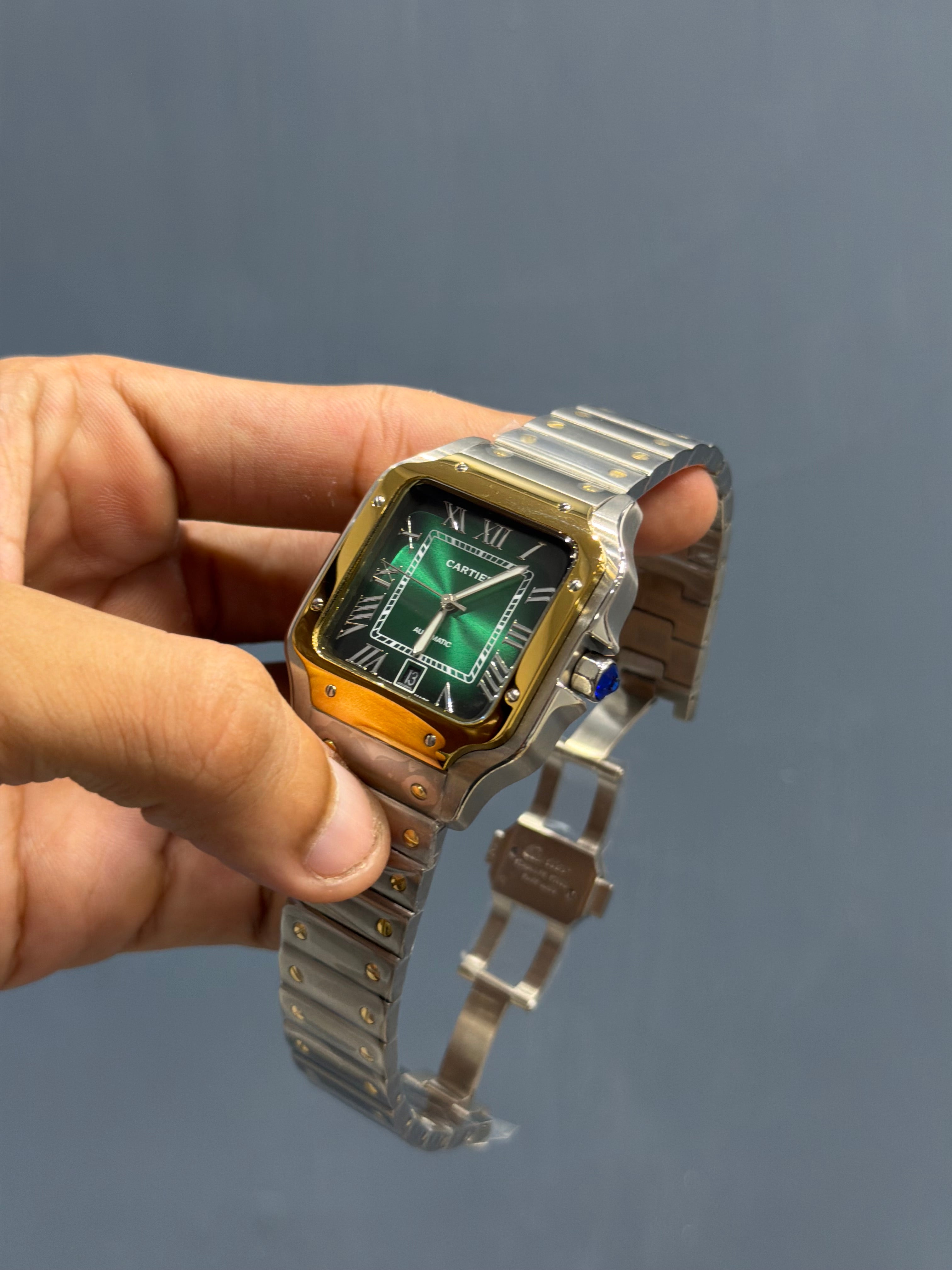 NEW COLLECTION TWOTONE CHAIN WITH GREEN ROMAN DIAL AUTOMATIC WATCH