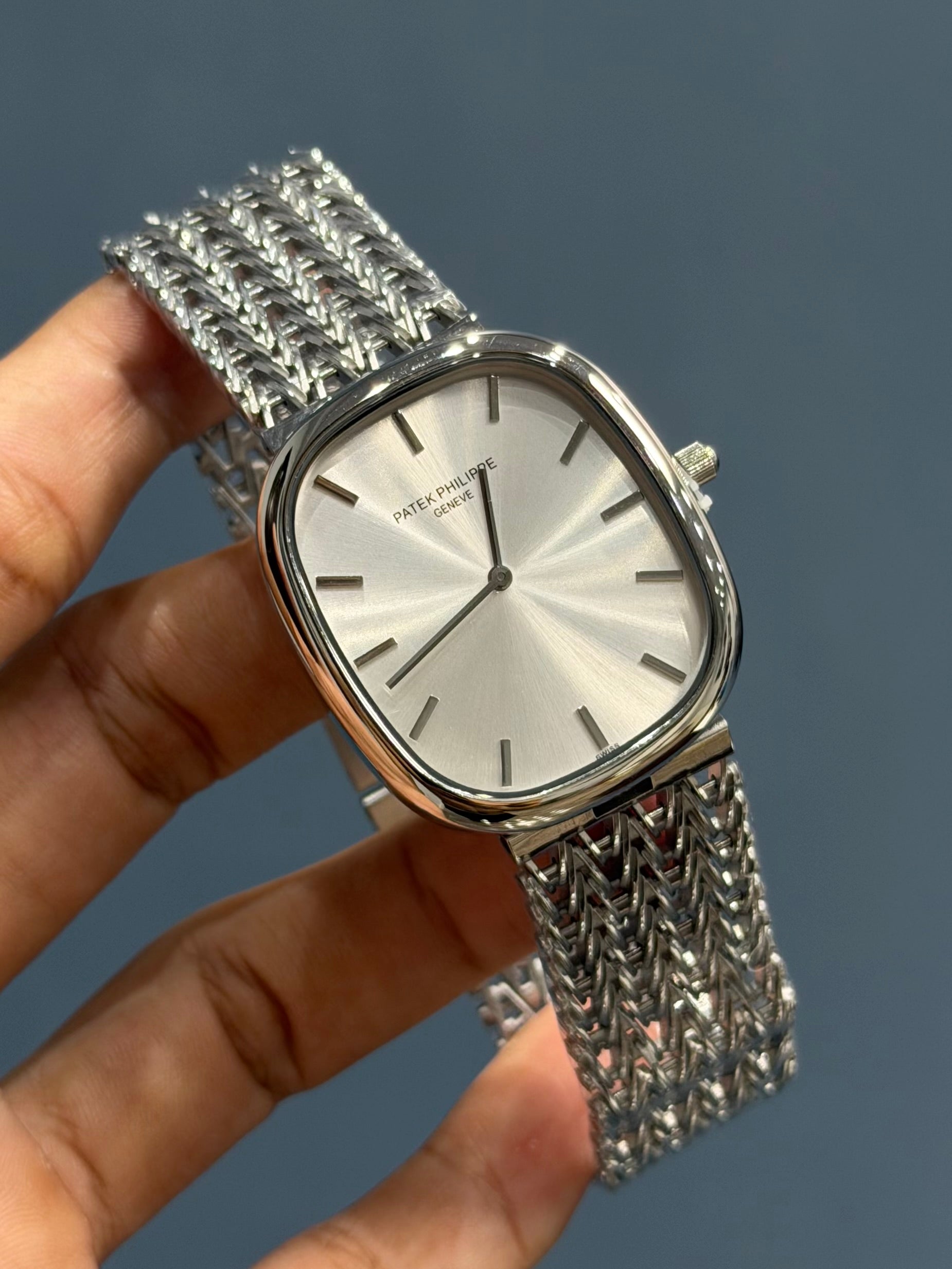 NEW COLLECTION SQUARE SILVER WITH WHITE DIAL CHAIN WATCH