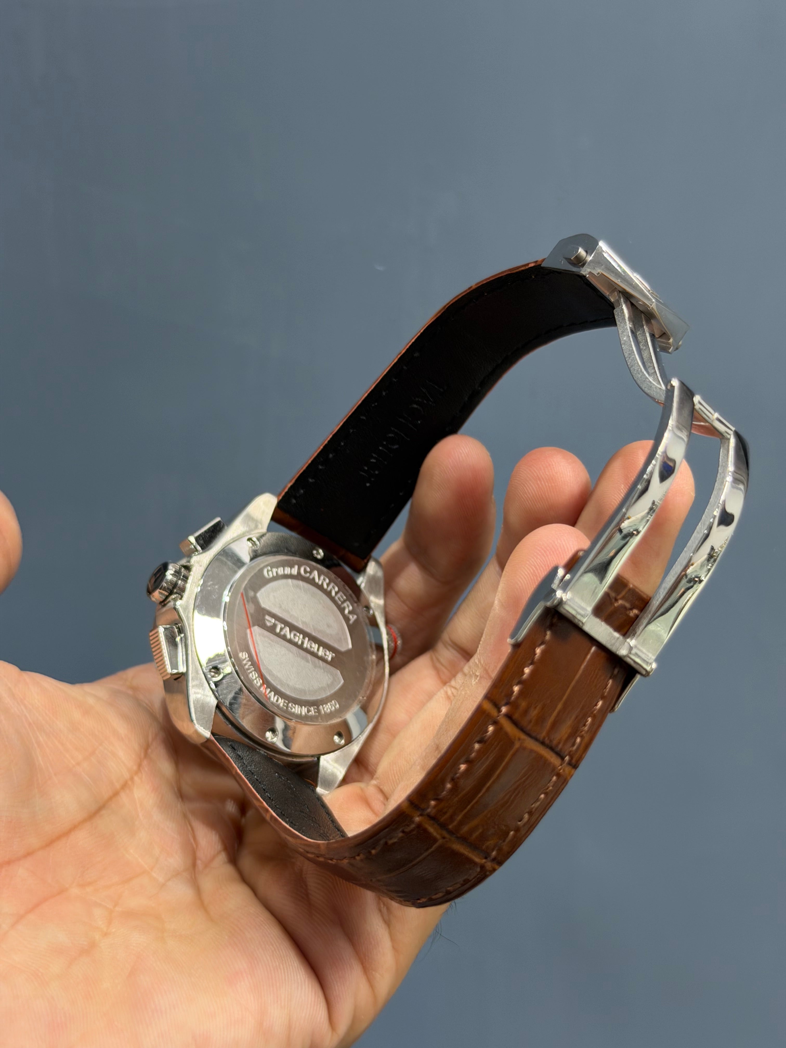 NEW COLLECTION CHRONOGRAPH SILVER CASE WITH WHITE DIAL LEATHER STRAP