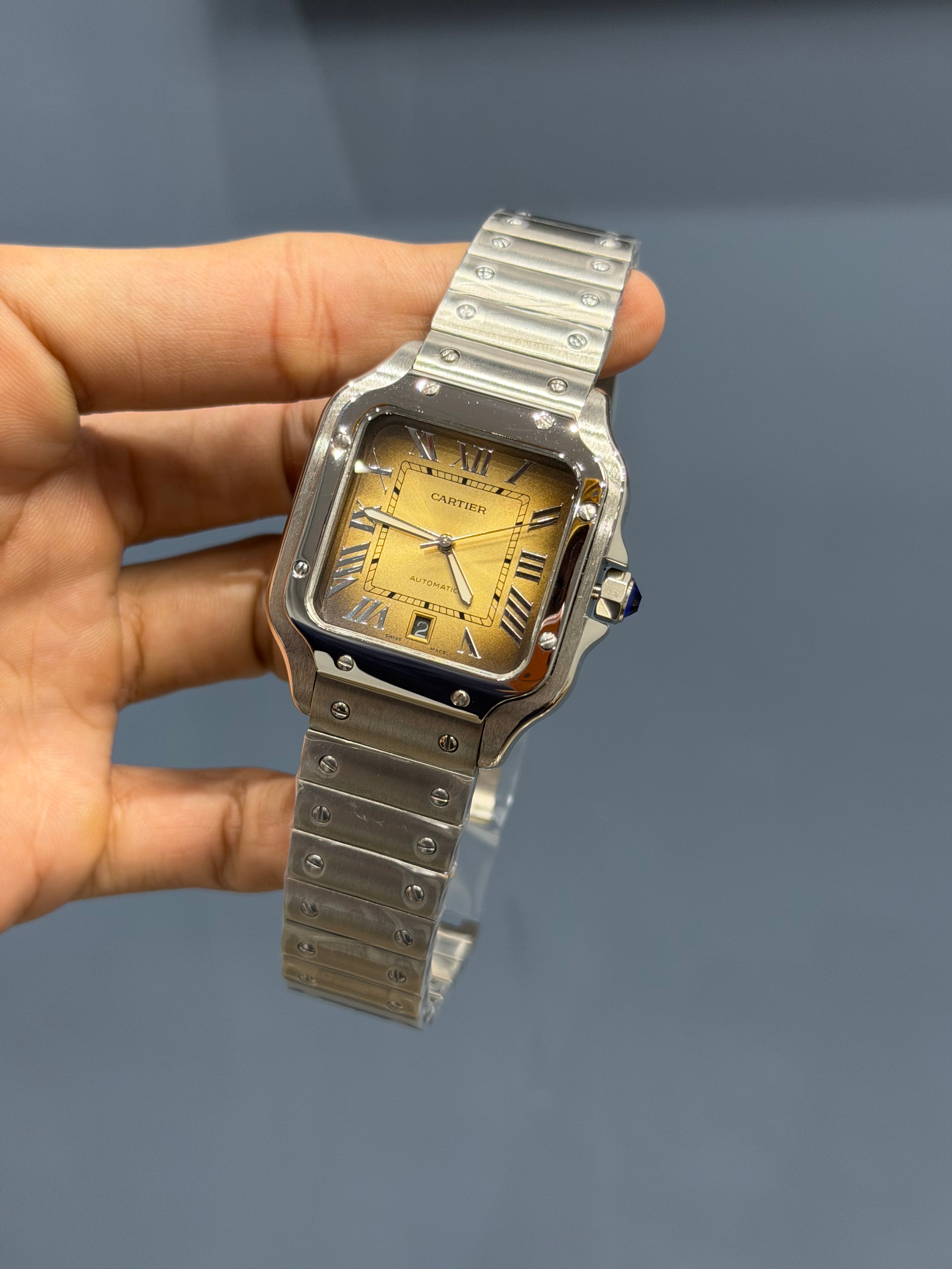 NEW COLLECTION SILVER WITH GOLDNISH DIAL AUTOMATIC WATCH FOR MEN