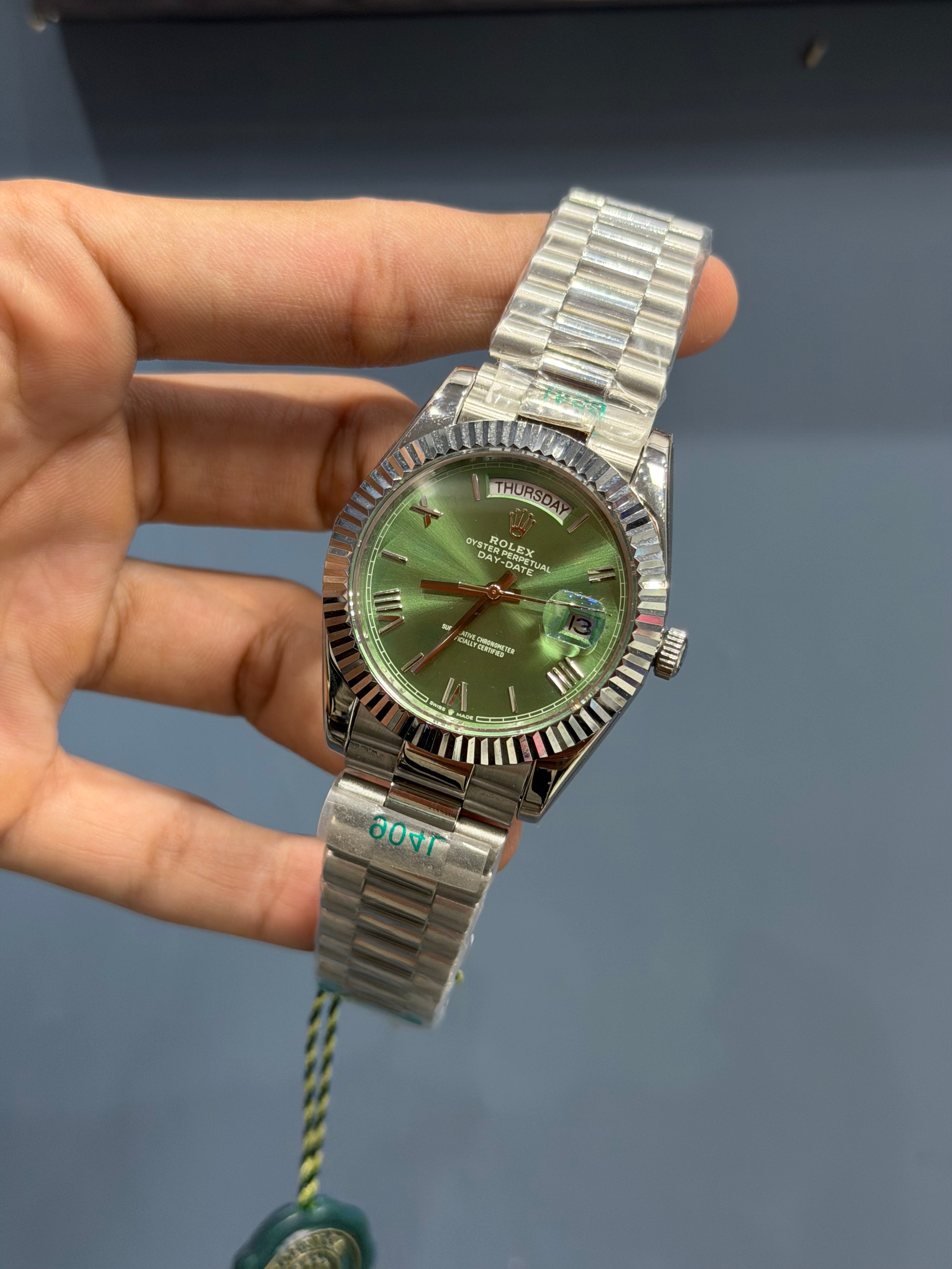 NEW COLLECTION 40MM SILVER WITH GREEN DIAL ROMAN NUMERAL & FLUTED BEZEL YZ FACTORY