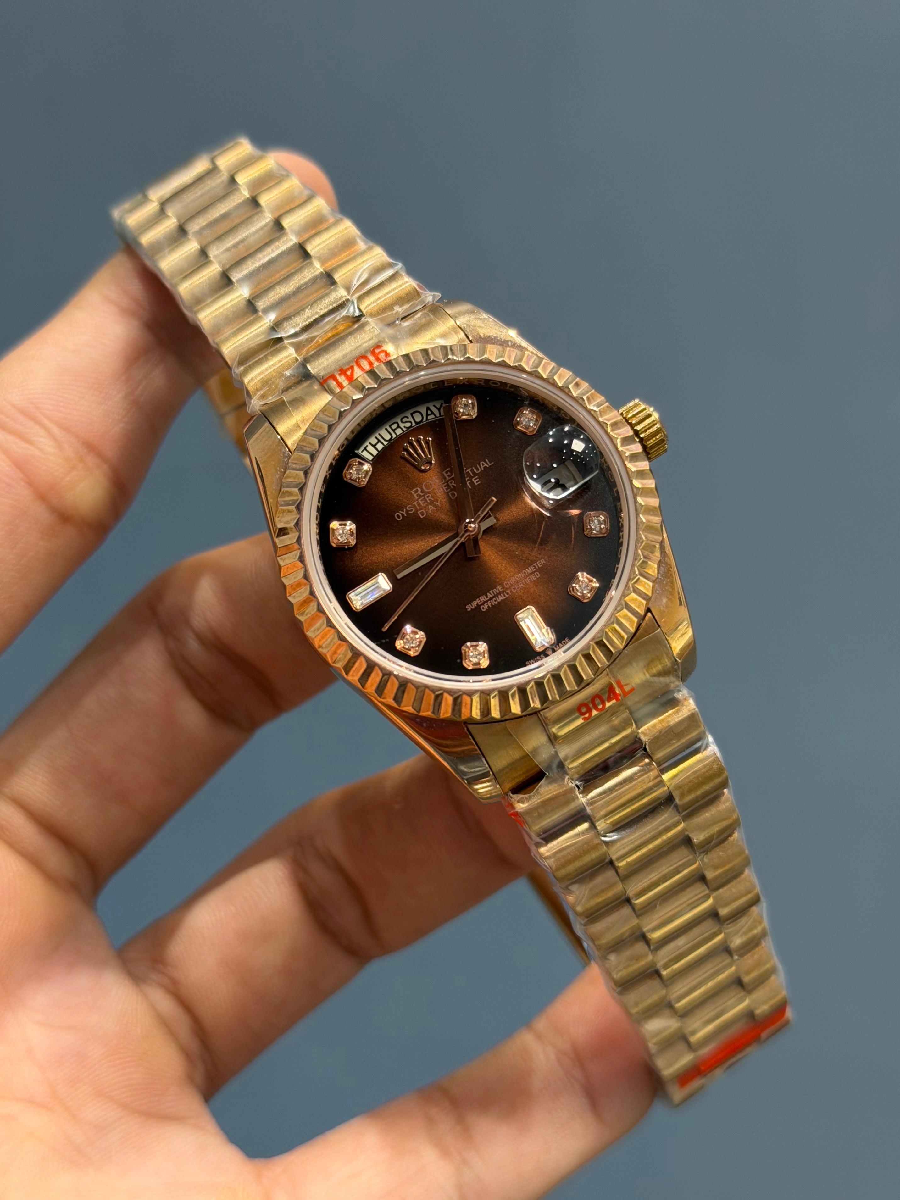 NEW COLLECTION 36 ROSE WITH CHOCO DIAL FLUTED BEZEL RUBY STONE FIGURE AUTOMATIC WATCH YZ FACTORY