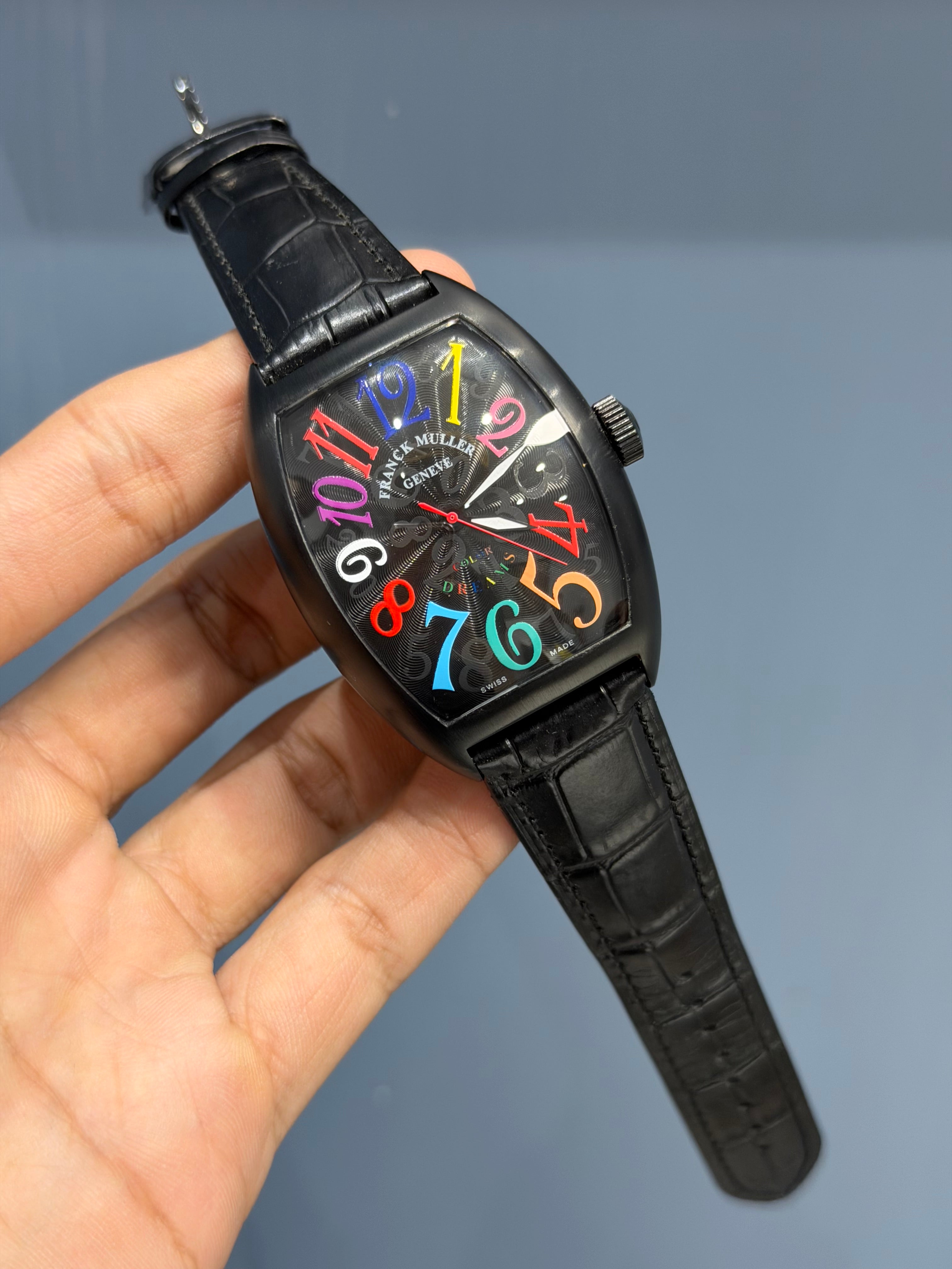 NEW COLLECTION CRAZY HOUR BLACK CASE WITH BLACK DIAL & LEATHER STRAP