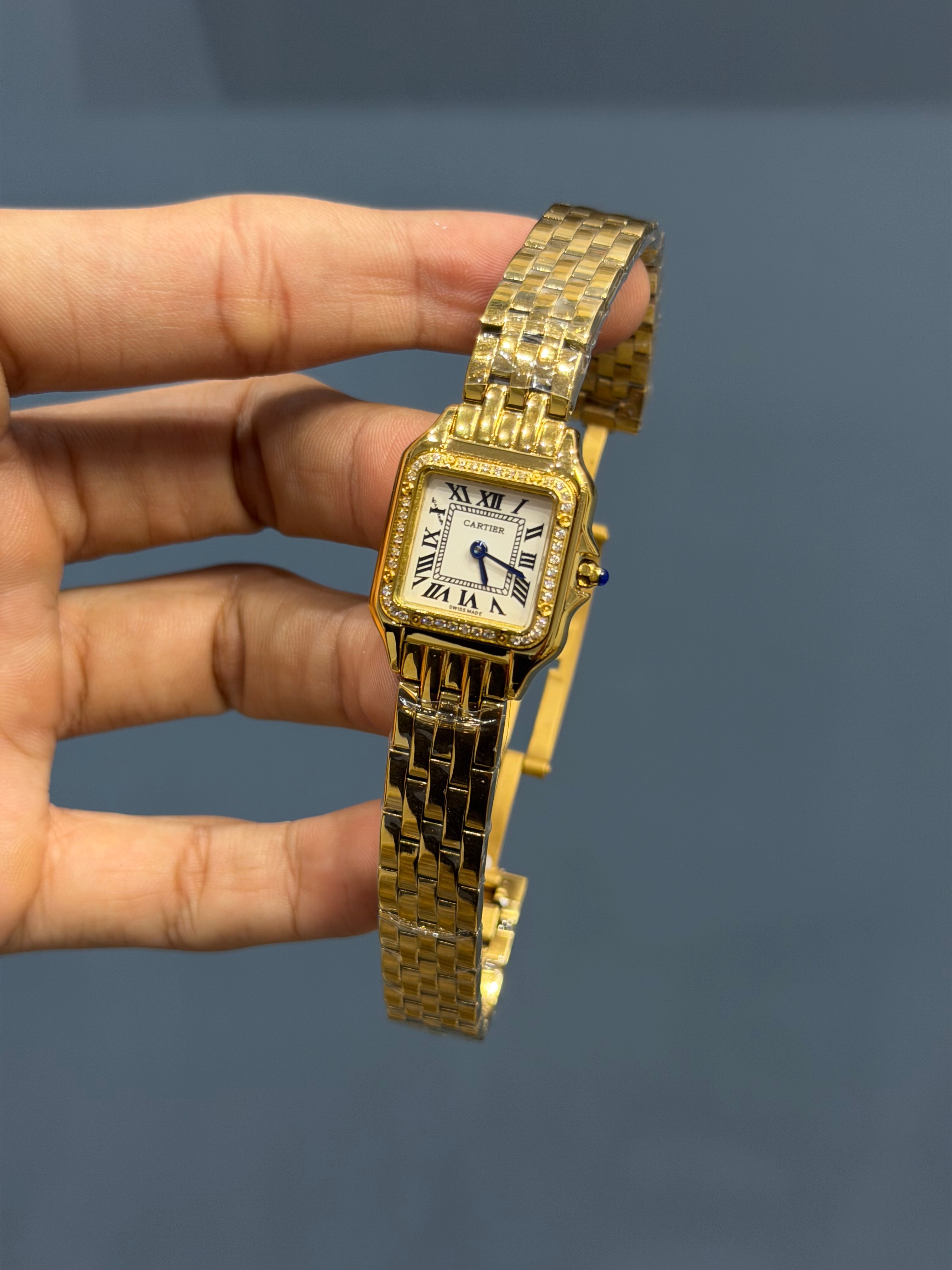 NEW COLLECTION YELLOW GOLD WITH WHITE DIAL STONE BEZEL LADIES WATCH