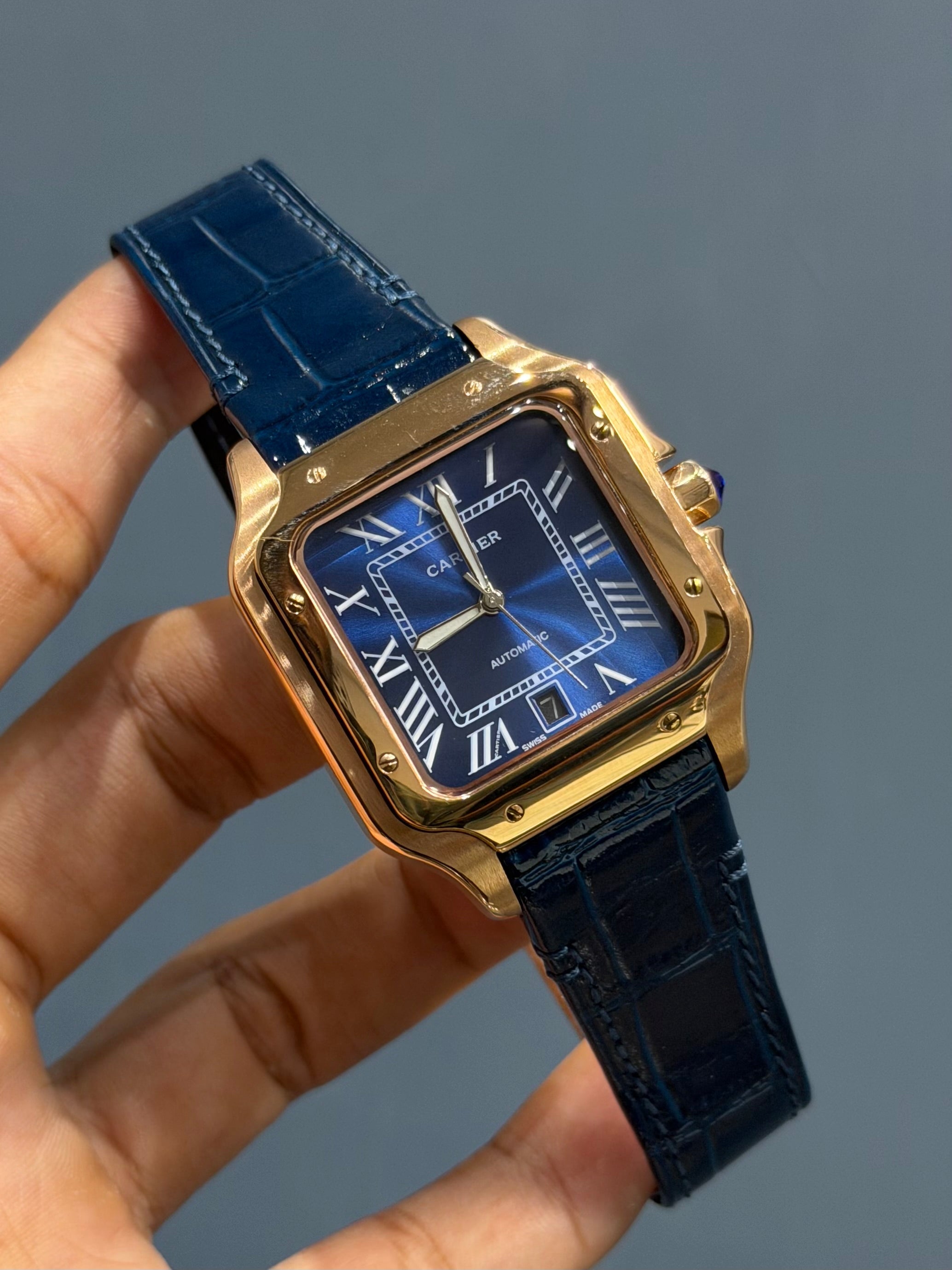NEW COLLECTION ROSE CASE WITH BLUE DIAL & BLUE LEATHER STRAP