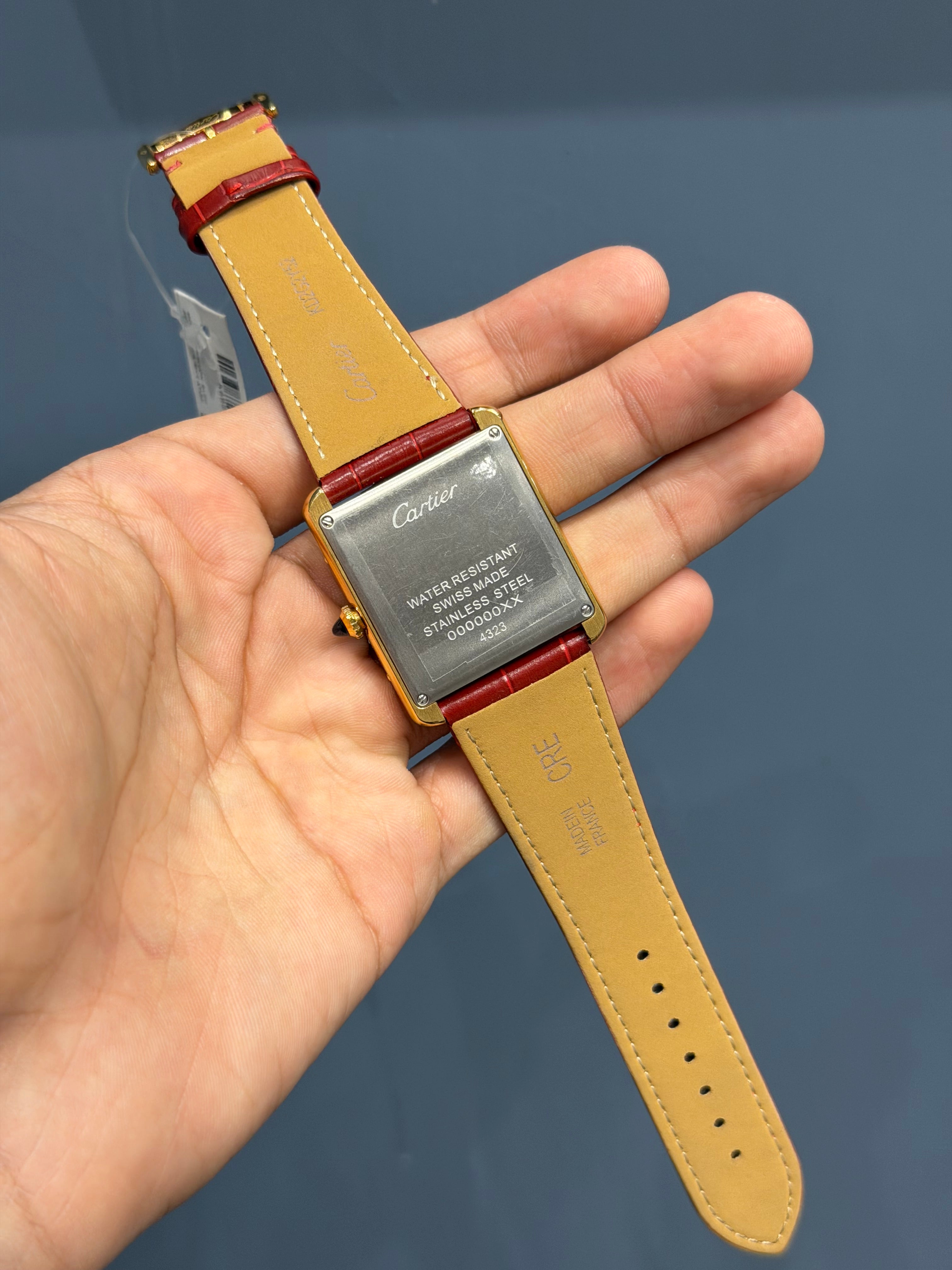 NEW COLLECTION YELLOW GOLD CASE WITH MAROON DIAL & LEATHER STRAP WATCH
