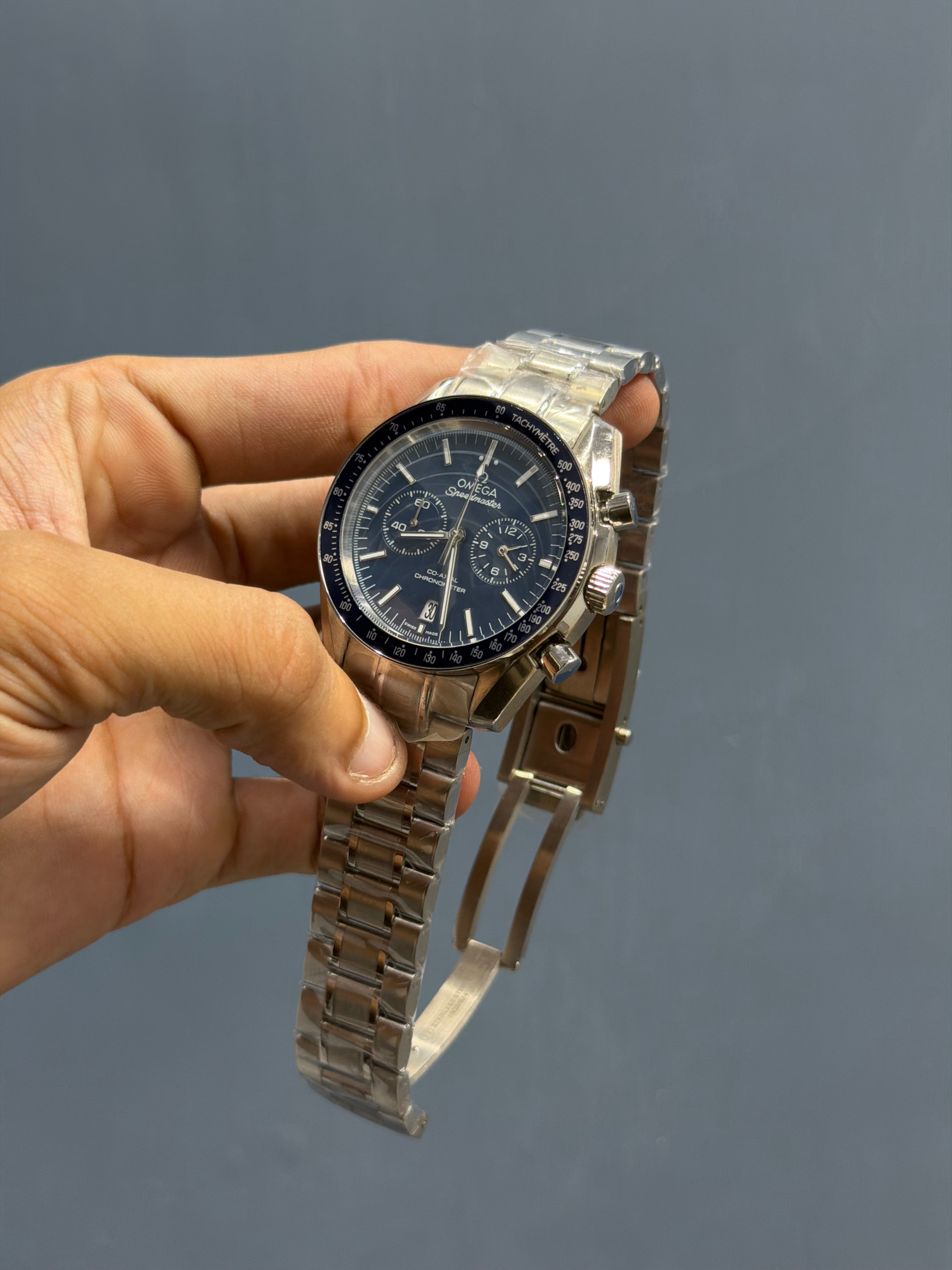 NEW COLLECTION CHRONOGRAPH SILVER WITH BLUE DIAL CHAIN WATCH