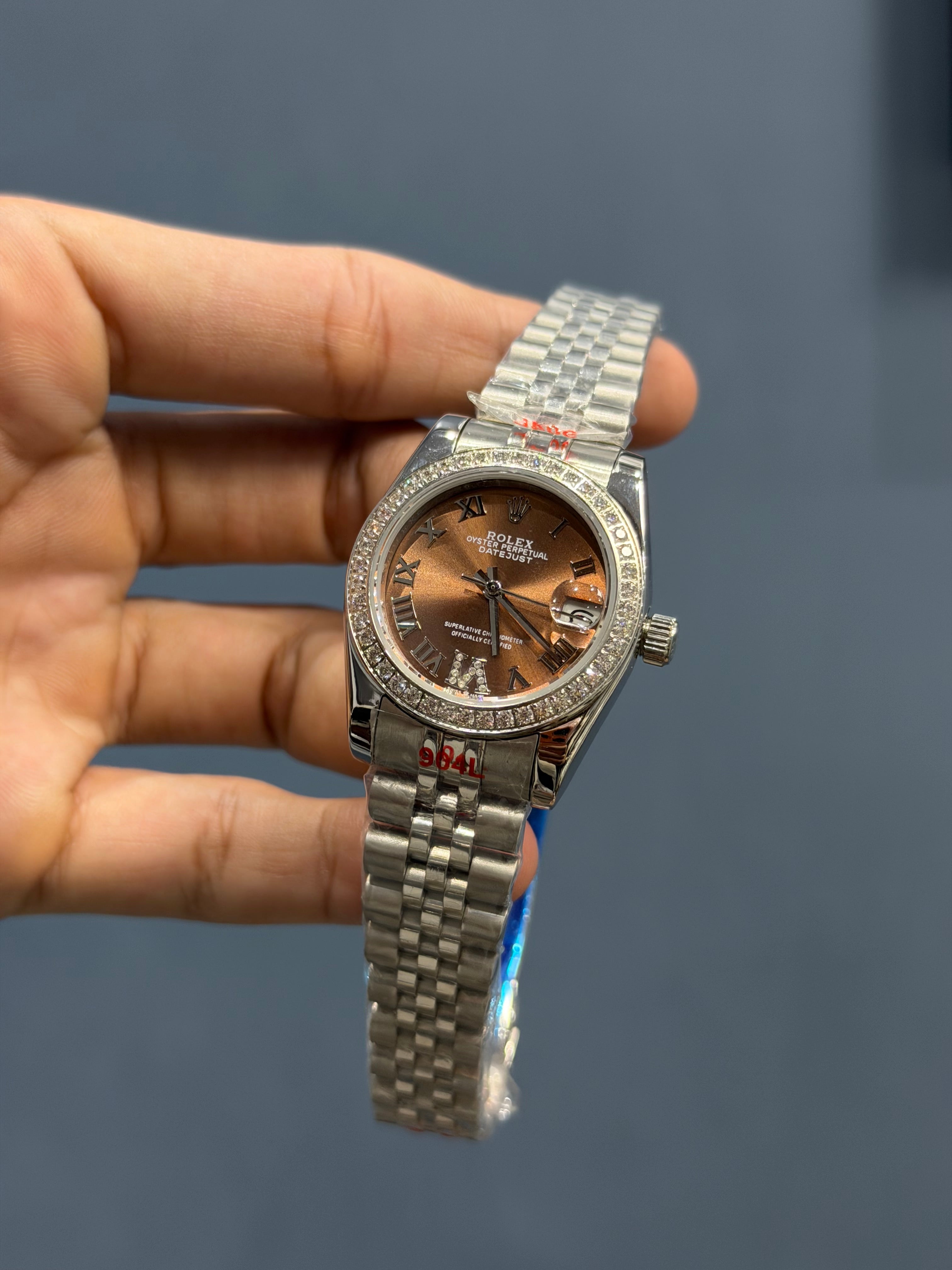 NEW COLLECTION 31 SILVER WITH BROWN DIAL STONE BEZEL AUTOMATIC WATCH FACTORY