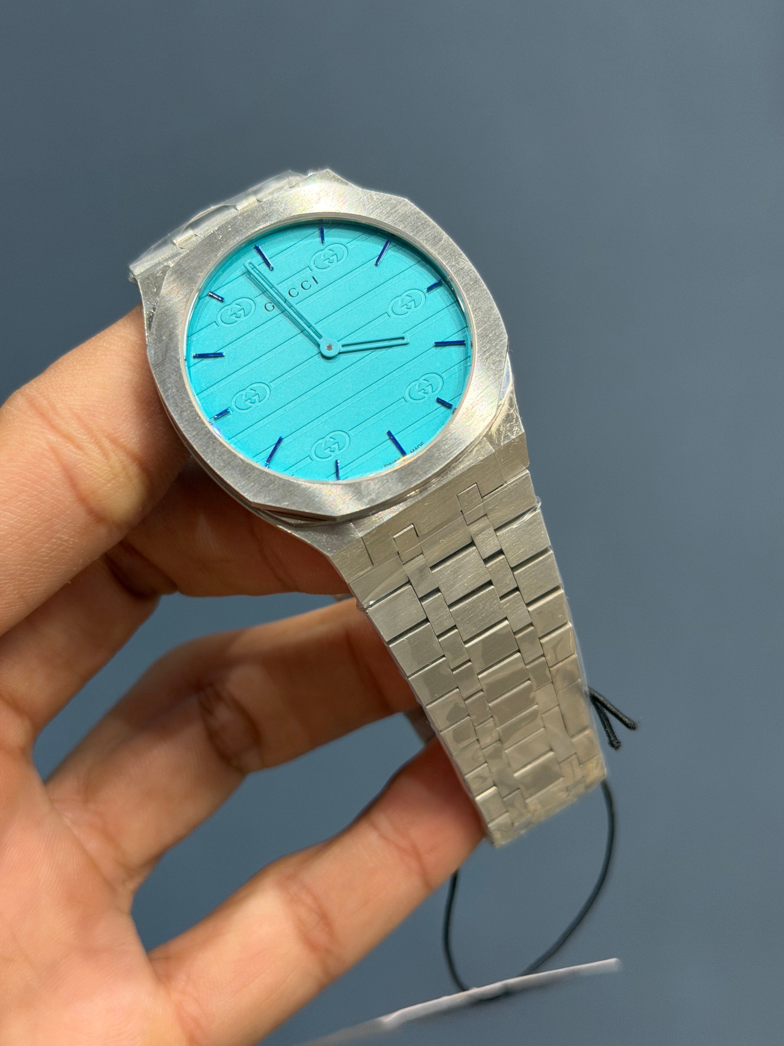 NEW COLLECTION SILVER WITH TIFFANY DIAL CHAIN SLIM WATCH