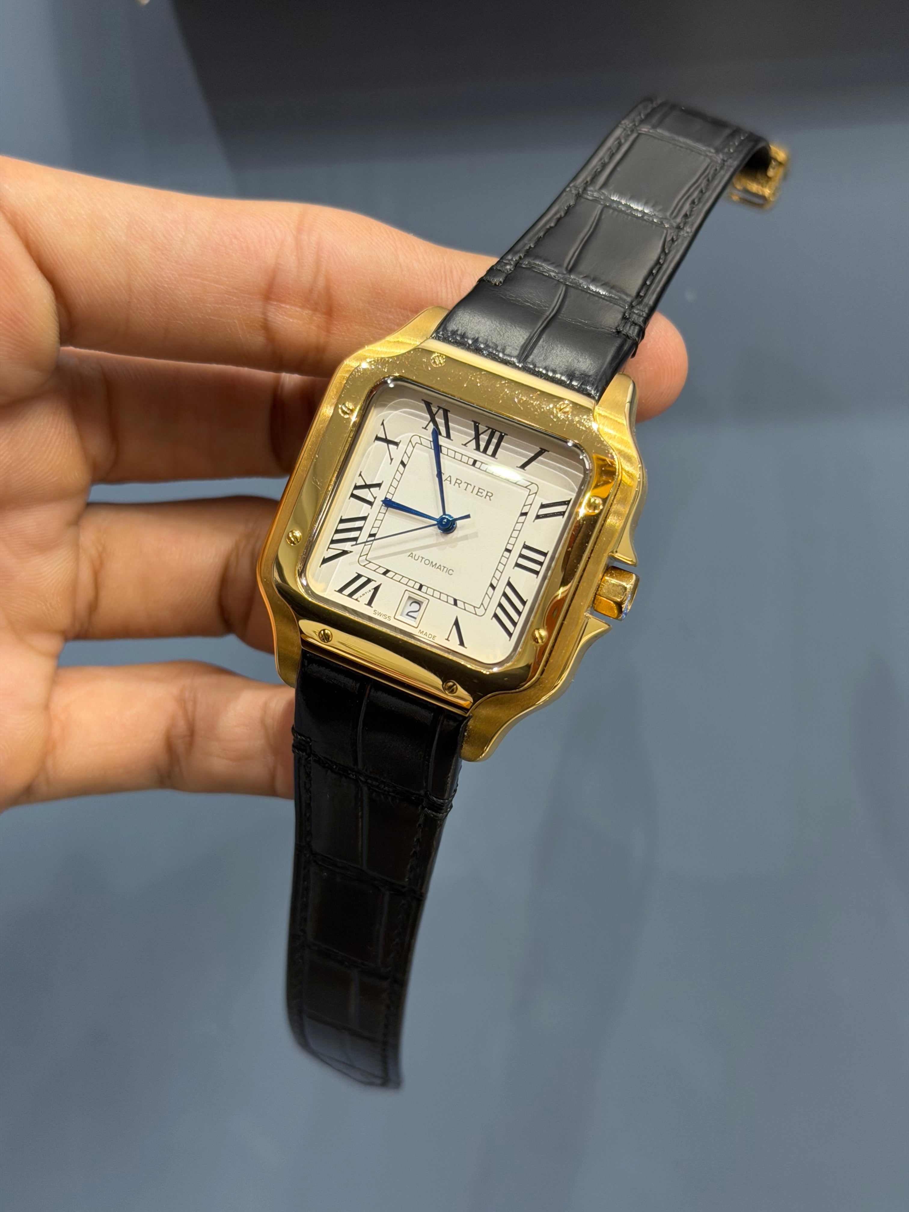 NEW COLLECTION GOLD CASE WITH WHITE DIAL & BLACK LEATHER STRAP
