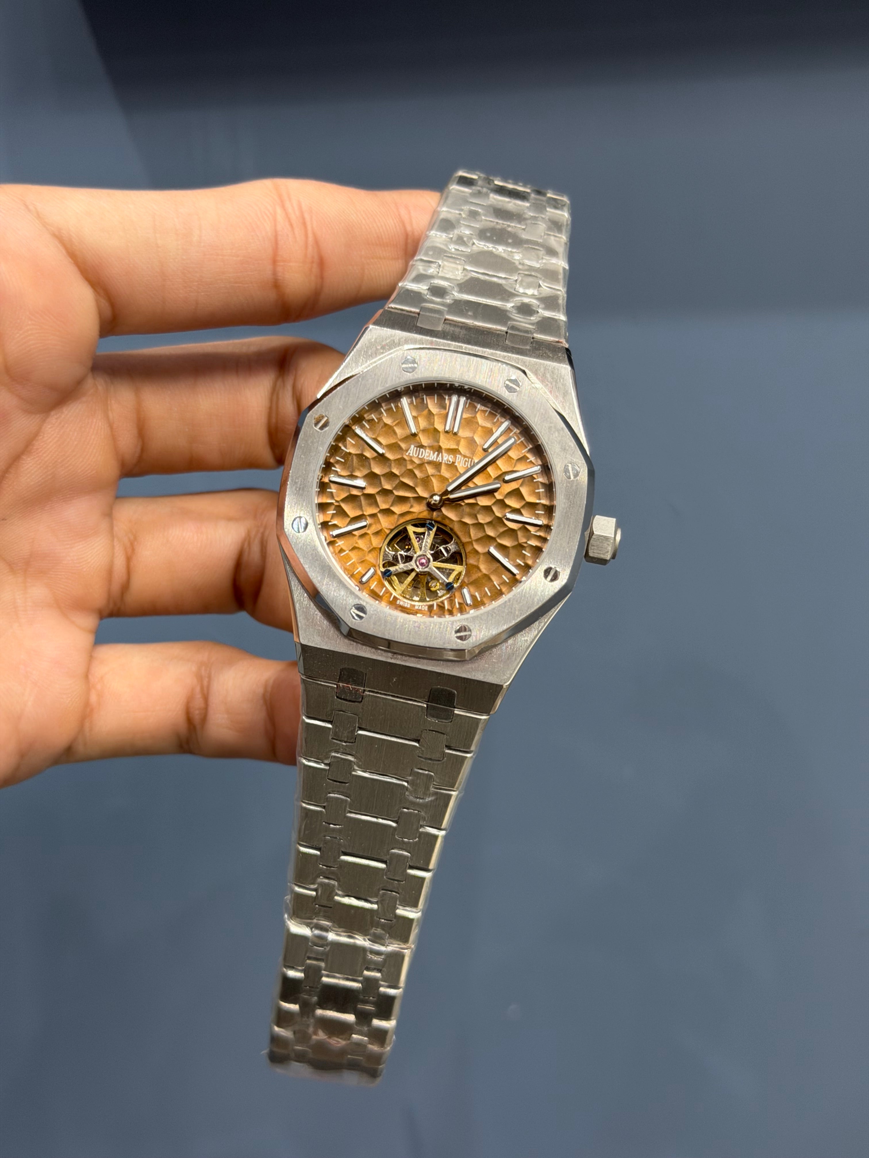 NEW COLLECTION TOURBILLON SILVER WITH BROWNISH DIAL AUTOMATIC WATCH