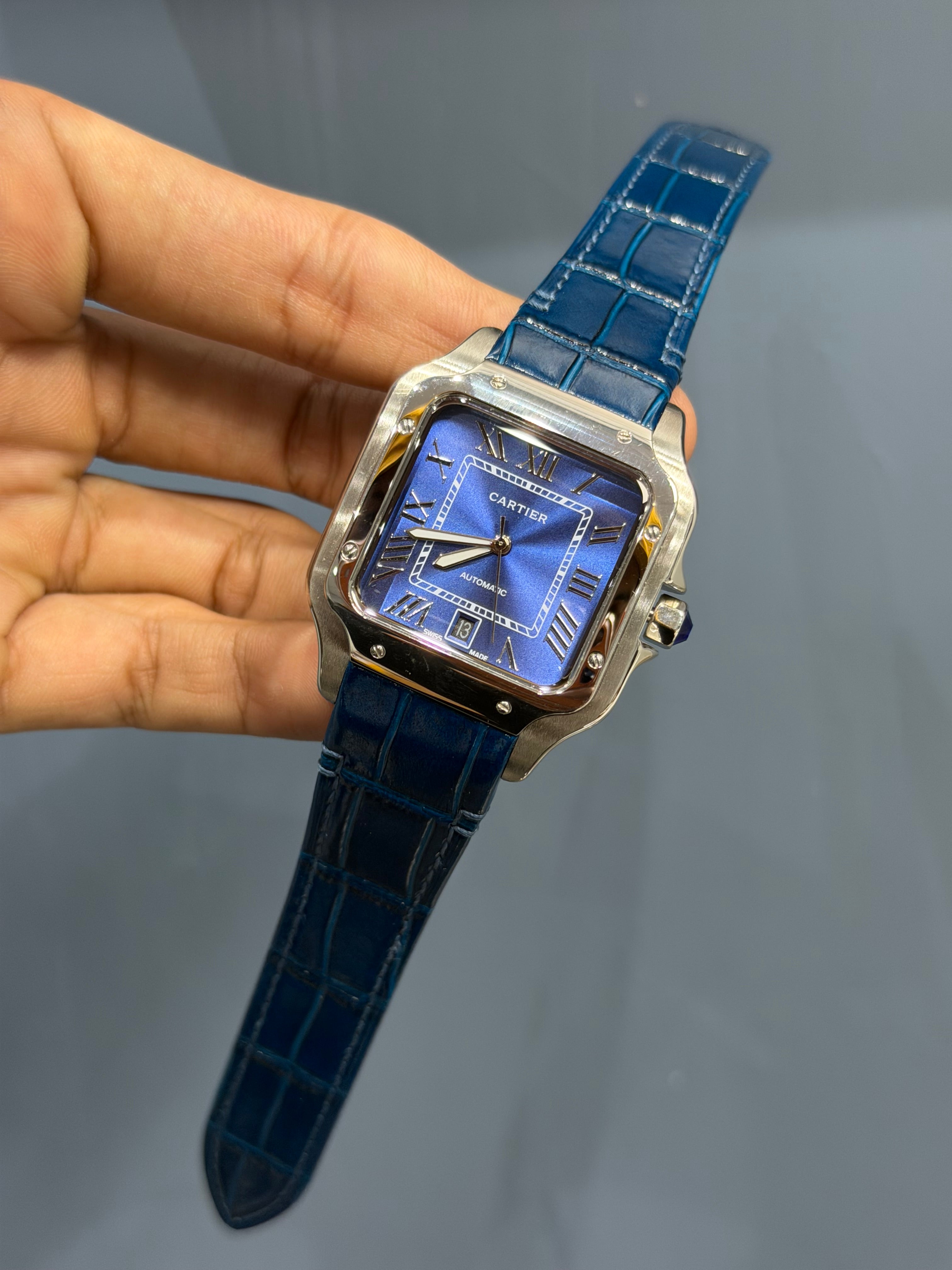NEW COLLECTION SILVER CASE WITH BLUE DIAL & BLUE LEATHER STRAP